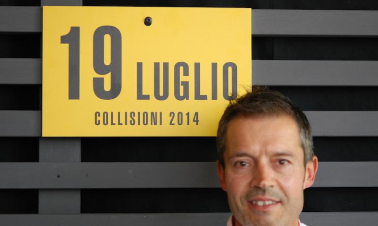 Massimo Giovannini, pizzaiolo e titolare della pizzeria L'Apogeo a Pietrasanta in Versilia ritratto nello stand di Molino Quaglia a Collisioni Barolo