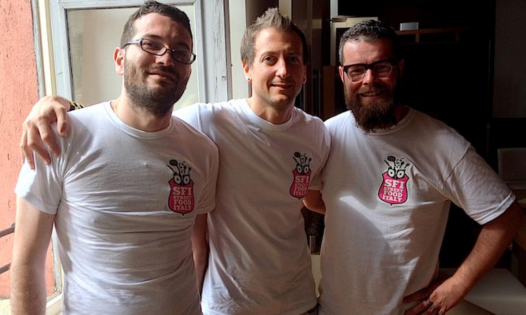 Collisioni 2014 è stata anche l'occasione perché i tre chef nella foto presentazssero il loro progetto Street Food Italy. Da sinistra verso destra: Giuseppe Iannotti, Christian Milone e Eugenio Boer