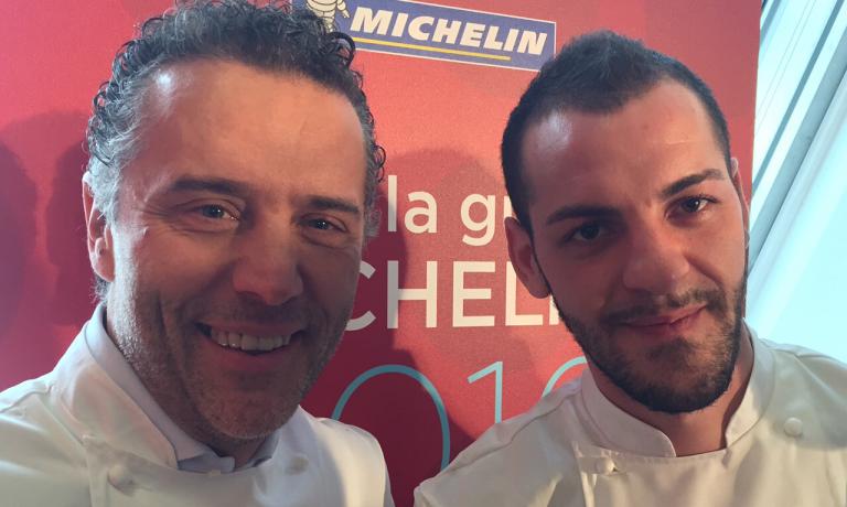 Le stelle di Giancarlo Perbellini (in foto, a sinistra) in realtà sono 3: le 2 di Casa Perbellini a Verona, ma anche la neo-stella di Dopolavoro a Venezia (a destra, l'executive chef Federico Bellucco)