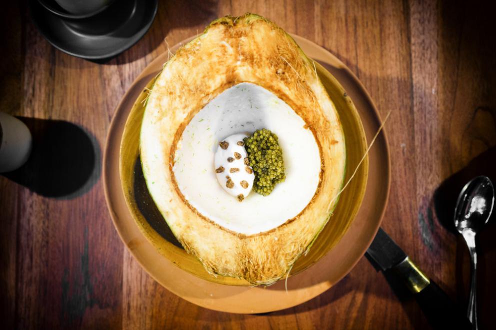 Galleria fotograficaChampagne&nbsp;Louis Roederer&nbsp;2009, Blanc de blancs
Pi&ntilde;uela e tamarindo
Pi&ntilde;uela&nbsp;e tamarindo, da vicino
Vongola regina dal golfo di California
La vongola da vicino
Saluto con pomodori disidratati e chapulines&nbsp;
Brodo freddo di masa con lime e fiori del momento
Mead, birrificio&nbsp;Escollo, stato di&nbsp;Quer&eacute;taro
