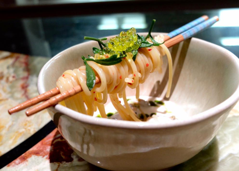 Photogallery






A new Lorenzo Cogo at the new El Coq, since July 2016 in the heart of Vicenza









At the entrance, the Carlton library by Ettore Sottsass, a great designer, founder of the  Memphis Group. In fact, it is entirely made in sugar, the work of artist Marco Chiurato

 









We get to the first floor: the perspective at the entrance recalls the depth of Palladio’s works









The elegant dining room









Precious cutlery by Giò Ponti for Sambonet. Everything is studied: the colour of the tablecloth is inspired by the roof of the Basilica Palladiana









The view from the dining room...









...and from the kitchen









Let’s start: Cherry tomato, angustura, vegetable jus. All the photos of the dishes are by Tanio Liotta









Beetroot macaroons with radicchio and Béarnaise sauce with mint 









Choux pastry with peanut cream and dried bacon 









Doughnut with goat cheese and curry cream: the last appetizer









Fondale marino, scalogno, salmone e salicornia: the shallot is chargrilled, there’s peppermint mousse, powdered salmon, and granita made with sea asparagus and orange bitter









Amberjack belly, rosola and peas: an improvisation based on what was available from the market. Fish and peas are chargrilled, then there’s a vinaigrette of pods and rosole, poppies









Chargrilled calamari, babaganush, bergamot and teriaki: the grill, once again. Cogo learnt its perfect use from Basque master Victor Arguinzoniz of Asador Etxebarri

 









Bosaga roe, yellow pepper, sake and ice camomile. Masterful what with complexity and elegance. Bosaga is a fish typical of Chioggia









Jerusalem artichoke "risotto", tuna bottarga and horseradish. There are many fake risottos available, such as the one with celeriac by Yoji Tokuyoshi and Salvatore Tassa or the vegetable one by Pedro Subijana. This is really perfect, with cream of Parmigiano and artichoke petals






