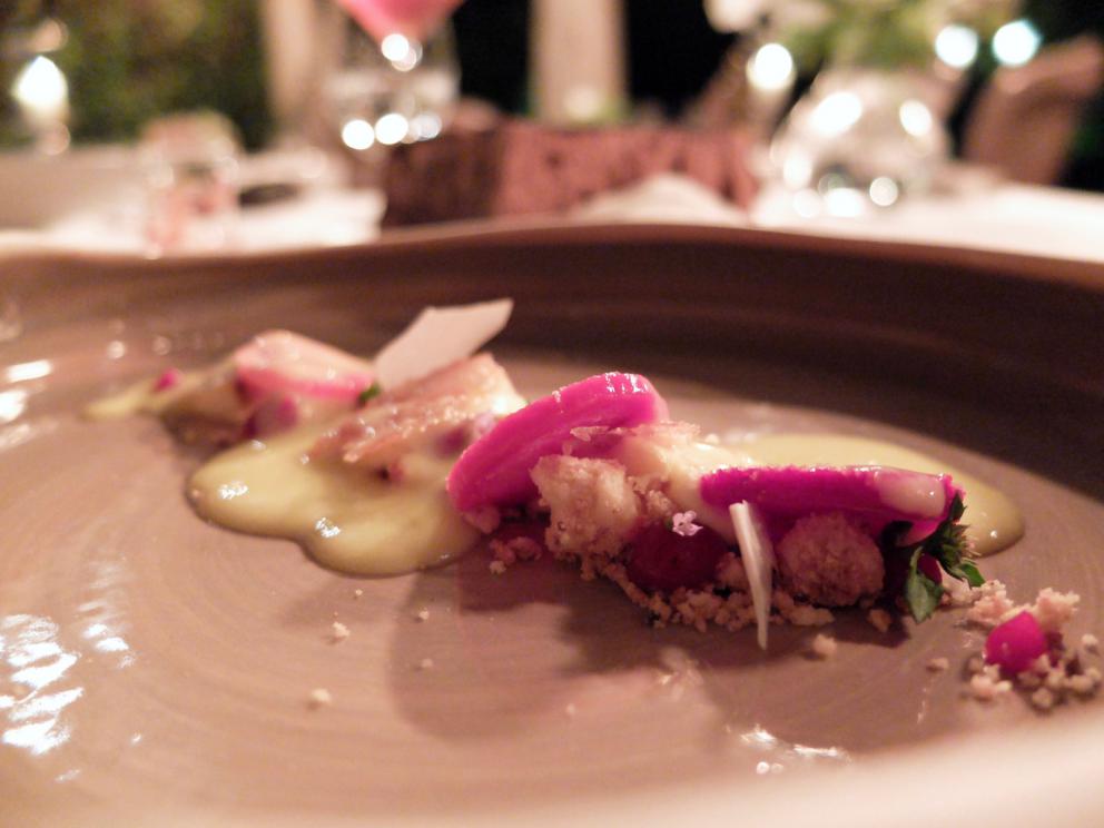 Photogallery






Our dinner at Meo Modo starts with various appetizers: hake tartare, gel of black olives and lime, sheep’s milk cheese with extra virgin olive oil and cypress, oregano and cheese cracker, black tomato with saffron mayonnaise, fermented tomato with crispy millet, pearls of crispy codfish









Celery sorbet, barbe brunoise and hazelnuts 









Fantastic salad made with 25 vegetables from the kitchen garden, with beetroot cream and cereal biscuit served with mushrooms, mushroom sponge, musk aroma and tomato infusion









The mushrooms sponge, aroma of musk and tomato infusion served with the salad









Squilla mantis, its crispy legs, cream of potato and lemon, crustacean bisque, cream of Palazzetto saffron









Chicken entrails, chicken liver pâté, smoked eel, puffed rooster crest









Excellent Verna wheat tagliolini with cream from the same wheat and apple geranium, mackerel cooked at low temperature and hemp seeds 









Cereals cooked as with risotto: Cream of pumpkin, toasted sunflower seeds and sunflowers 









Agnolotto with rabbit alla cacciatora, cream of Parmigiano, rosemary sauce, black olives and tomato 









Roasted seabass with seabass carpaccio, chard, oats and peanuts from Venturina









Pigeon breast, crispy bread, spinach and cracker filled with pigeon 









Wild boar glazed in a sauce of red wine and ginger, cabbage cream, sorrel and linden






