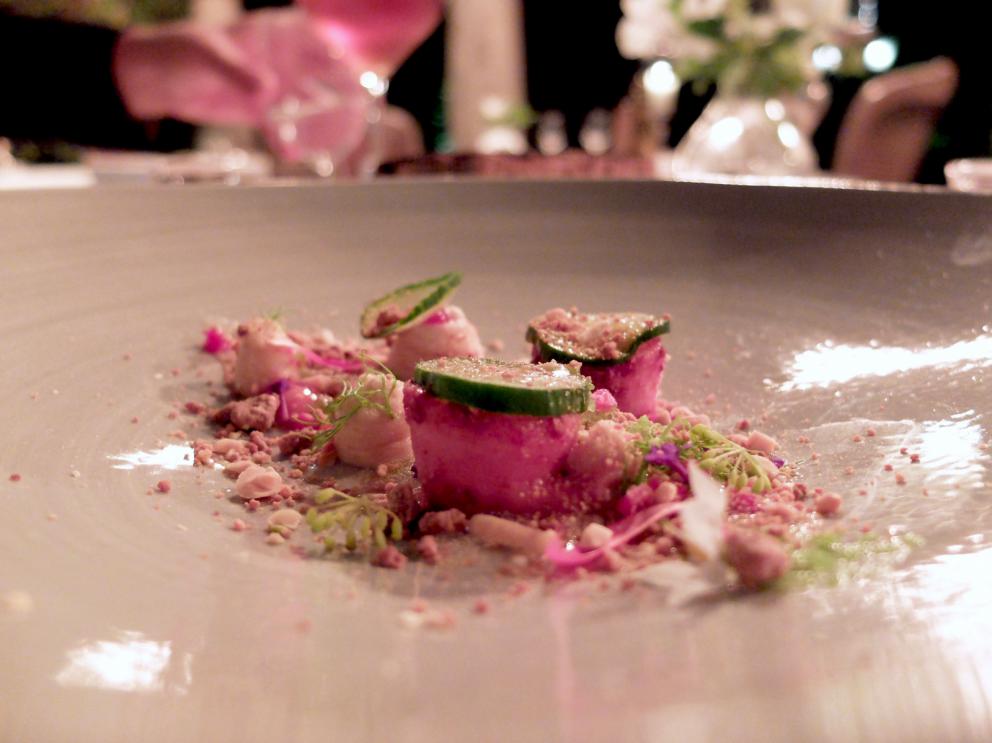 Photogallery






Our dinner at Meo Modo starts with various appetizers: hake tartare, gel of black olives and lime, sheep’s milk cheese with extra virgin olive oil and cypress, oregano and cheese cracker, black tomato with saffron mayonnaise, fermented tomato with crispy millet, pearls of crispy codfish









Celery sorbet, barbe brunoise and hazelnuts 









Fantastic salad made with 25 vegetables from the kitchen garden, with beetroot cream and cereal biscuit served with mushrooms, mushroom sponge, musk aroma and tomato infusion









The mushrooms sponge, aroma of musk and tomato infusion served with the salad









Squilla mantis, its crispy legs, cream of potato and lemon, crustacean bisque, cream of Palazzetto saffron









Chicken entrails, chicken liver pâté, smoked eel, puffed rooster crest









Excellent Verna wheat tagliolini with cream from the same wheat and apple geranium, mackerel cooked at low temperature and hemp seeds 









Cereals cooked as with risotto: Cream of pumpkin, toasted sunflower seeds and sunflowers 









Agnolotto with rabbit alla cacciatora, cream of Parmigiano, rosemary sauce, black olives and tomato 









Roasted seabass with seabass carpaccio, chard, oats and peanuts from Venturina









Pigeon breast, crispy bread, spinach and cracker filled with pigeon 









Wild boar glazed in a sauce of red wine and ginger, cabbage cream, sorrel and linden









Ovis mollis biscuit, red fruits, crème brûlée and zabaglione






