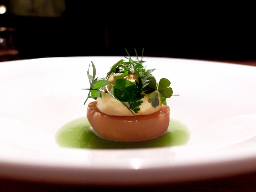 Galleria fotografica






Bellissima cena da Milone negli scatti di Tanio Liotta. Si inizia con un Tris di antipastini all'italiana, l'abbinamento è con una camomilla calda (!). Qui Cocktail in salsa Aurora… 30 anni dopo, ossia il cocktail di gamberi senza gamberi: tapioca, salsa rosa, uova di pesce volante e di trota, lattuga scondita. Gran livello









Sempre dal Tris, il secondo piatto: Insalata di pollo. Si tratta di misticanza all'olio di melissa con fondo di pollo e pelle di pollo croccante. Anche questo buonissimo









Ultimo piatto del Tris, riuscitissimo, sono le Uova ripiene: tuorlo d'uovo marinato a freddo, marshmellow al finocchietto, yogurt di erbette, finocchietto marino, perlage al tartufo









Erbe e fiori del nostro orto, ossia crudo di gamberi rossi, erbe, succo di melone e noci verdi in carpione. Delicatissimo, piacevolissimo









Grandissimo piatto: Triglia cotta in foglie di alloro. La triglia è perfetta, le foglie di alloro si mangiano, sono croccanti e si sposano perfettamente, poi succo di triglia, riduzione di alloro e maionese di mandarino









Calamaro cotto e crudo (la testa marinata nell'olio di cedro, i ciuffetti fritti), sabbia di pane, cedro, rucola al wasabi e maionese di plancton









Davvero deliziosa la Coda di rospo confit, spadellata con burro di cacao, poi friggitelli, pompelmo bruciato, maionese di alloro e caviale di peperoncino. Un piatto dalle note muscolose ma mai eccessive, ricco di aroma









Ci si riavvicina al Piemonte: Lingua di vitello in lenta cottura, salsa all’antipasto piemontese, cuore di pomodoro, peperoni & katsuobushi di tonno. L'abbinamento è con un Crodino al Porto









Riso mantecato al burro e parmigiano, datterini rossi e gialli, acqua di pomodoro, polvere d'oro. Estrema intensità









Si finisce la parte salata del menu, molto intelligentemente, con un classico primo piemontese, ma rivisto: Plin... in brodo, ossia agnolotti, olio del Besucco, Grana Padano 24 mesi, infusione di bollito e funghi coltivati. Ottimi









Limone in diverse sfumature, nasturzio, malto d’orzo, crumble allo yogurt e schiuma al caffè. C'è gelato al limone e limone candito, si abbina a un semplice polvere di liquirizia shakerata






