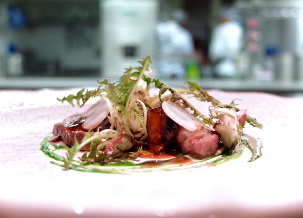 Photogallery






A new Lorenzo Cogo at the new El Coq, since July 2016 in the heart of Vicenza









At the entrance, the Carlton library by Ettore Sottsass, a great designer, founder of the  Memphis Group. In fact, it is entirely made in sugar, the work of artist Marco Chiurato

 









We get to the first floor: the perspective at the entrance recalls the depth of Palladio’s works









The elegant dining room









Precious cutlery by Giò Ponti for Sambonet. Everything is studied: the colour of the tablecloth is inspired by the roof of the Basilica Palladiana









The view from the dining room...









...and from the kitchen









Let’s start: Cherry tomato, angustura, vegetable jus. All the photos of the dishes are by Tanio Liotta









Beetroot macaroons with radicchio and Béarnaise sauce with mint 









Choux pastry with peanut cream and dried bacon 









Doughnut with goat cheese and curry cream: the last appetizer









Fondale marino, scalogno, salmone e salicornia: the shallot is chargrilled, there’s peppermint mousse, powdered salmon, and granita made with sea asparagus and orange bitter









Amberjack belly, rosola and peas: an improvisation based on what was available from the market. Fish and peas are chargrilled, then there’s a vinaigrette of pods and rosole, poppies









Chargrilled calamari, babaganush, bergamot and teriaki: the grill, once again. Cogo learnt its perfect use from Basque master Victor Arguinzoniz of Asador Etxebarri

 









Bosaga roe, yellow pepper, sake and ice camomile. Masterful what with complexity and elegance. Bosaga is a fish typical of Chioggia









Jerusalem artichoke "risotto", tuna bottarga and horseradish. There are many fake risottos available, such as the one with celeriac by Yoji Tokuyoshi and Salvatore Tassa or the vegetable one by Pedro Subijana. This is really perfect, with cream of Parmigiano and artichoke petals









Spaghetti with garlic and oil, hazelnut milk and seafood, with caviar of iced extra virgin olive oil and sea fennel. Beautiful, masterful and quite good too









Gargato, squid liver, mousse of buffalo milk mozzarella and ginseng. Gargato is a small maccherone. A delicious dish









Iceberg is an interlude: the salad is soaked in amaro Alpestre, a herb spirit. Then powdered cassis









Veal liver, wild asparagus, San Giuseppe, a typical spirit from Vicenza. Plus hop gel, cranberries and bran. Perfect harmony









Sweetbreads, radicchio and yogurt with herbs: the sweetbreads are cooked in hay, the radicchio is grilled. There’s balance, flavour, structure, elegance in every dish. Enrico Bartolini comes to mind






