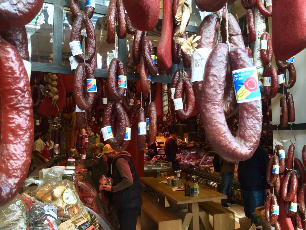 Photogallery






Breakfast with koulouri: you can find it all over town, we've chosen a kiosk between Korai and Stadiou, a stone's throw away from the university and not far from Psiri, the market area








Second stop, at Krinos (Aiolou 87): since 1922 it is the temple of loukoumades, pancakes fried in sesame oil and covered in honey and chopped almonds (loukuma is a word of Arab origins meaning nibble). A 6-piece portion costs 3.60 euros








The meat and fish market at Varvakios Agora (Athinas 42, a short walk from Krinos)








Come and grab some lamb!








Meat and fish market








Seafood delicacies. It's important to visit the fish market early in the morning because the best products are soon sold to restaurants













Walking around Psiri, Athens food corner








A pedlar selling salepi, an Ottoman drink made with dried orchid tubers








Slow food








Halva, a popular cake from India to the East of the Mediterranean Sea, based on tahina, a sesame paste. The word halva comes from the ancient Jewish where it meant 