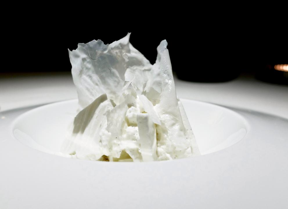 PhotogalleryOur dinner at Stube Gourmet, depicted by Tanio Liotta. We start with Duck breast, pumpkin mostarda, sesame wafer and tarragon 
Savoury cone with veal steak tartare, marjoram and salmon roe
A reconstructed tomato: mousse of tomato, vegetal carbon, mousse of almonds, basil gel
Fake peanut with foie gras, cocoa butter, horn of plenty 
Excellent bread and butter
Giardino di verdure, terra di mandorla, formaggio caprino: marinated, dehydrated, raw or cooked vegetables, with powdered beetroots, almonds and goat cheese
Codfish pearls, dashi broth, ginger, coriander. These gnocchetti look like they&rsquo;re made with potatoes but it&rsquo;s cod and flour
Spaghetti with spinach chlorophyll, daikon, mozzarella, herring roe. The mozzarella is in fact mozzarella water, daikon is in the shape of gel, plus nasturtium sprouts
Carnaroli rice, tarragon, cucumber, currants
Duck foie gras escalope, orange pan brioche, granny smith gel, candied watermelon
Pigeon in three styles of cooking. In this case leg confit with blackberries and hazelnut sauce
Pigeon tartare on radicchio, compote of onions and blackberries
Chargrilled pigeon breast
Lamb sweetbreads with calamari, black garlic and sorrel 
Strawberry, rhubarb: strawberries are both fresh and as ice cream with meringue; rhubarb is fresh and as a compote. Plus grape juice
