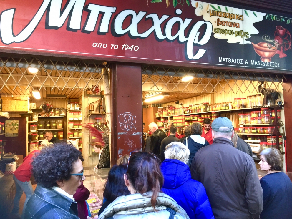 Photogallery






Breakfast with koulouri: you can find it all over town, we've chosen a kiosk between Korai and Stadiou, a stone's throw away from the university and not far from Psiri, the market area








Second stop, at Krinos (Aiolou 87): since 1922 it is the temple of loukoumades, pancakes fried in sesame oil and covered in honey and chopped almonds (loukuma is a word of Arab origins meaning nibble). A 6-piece portion costs 3.60 euros








The meat and fish market at Varvakios Agora (Athinas 42, a short walk from Krinos)








Come and grab some lamb!








Meat and fish market








Seafood delicacies. It's important to visit the fish market early in the morning because the best products are soon sold to restaurants













Walking around Psiri, Athens food corner








A pedlar selling salepi, an Ottoman drink made with dried orchid tubers








Slow food








Halva, a popular cake from India to the East of the Mediterranean Sea, based on tahina, a sesame paste. The word halva comes from the ancient Jewish where it meant 