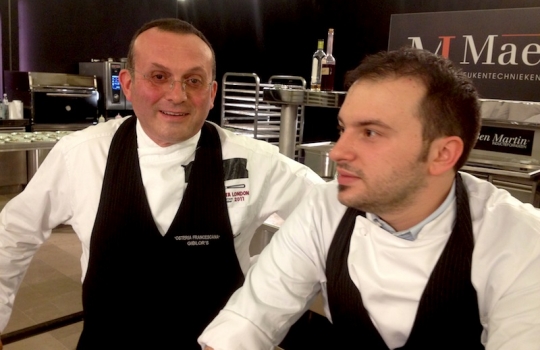 Photogallery






With 250thousand inhabitants, Gent (or Gand) is the third largest city in Belgium. With its canals and its laid back life, it competes with Bruges for the title most beautiful city in the Flanders 








The Sunday began at the Flemish Food Fest, a festival in which everyone was grilling all sorts of food. In the photo, the chef table with many of the chefs that were to be the protagonists of the Gelinaz! dinner








Colagreco, Redzepi and the kitchen-van. The location was kept secret until the beginning of the show, at around 7 pm








The two long tables set at the Icc in Gent. Three shifts: 1-8, 9-16, 17-24. We were so lucky we enjoyed them all








In the kitchen, works to dismember the chickens from Gent begin








"Even I don’t know what will happen tonight. And please remember: this is a performance, not a dinner", says Andrea Petrini, founder and curator of the event named after chef Fulvio Pieran-gelinaz and by Gorillaz, the temporary band that Blur’s Damon Albarn creates whenever he feels like it. The black sculpture underneath the Madonna is that of    Philippe Édouard Cauderlier (Antwerp, 1812-1887)








It all starts by quoting Kubrick and Eyes Wide Shot... Each dish is a song. And each of the three acts is separated by various artistic performances. In the dining room, men act as nothing is going on in front of their partners








First dish of the Gelinaz evening, Philippe Edouard Cauderlier’s Cold-hot chicken timbale, the original recipe from     1861. Roger Souvereyns of Scholteshof in Stevoort had the honour of performing it at the Icc in Gent








Inaki Aizpitarte     ’s Royal chicken kir, using all the ingredients in the original recipe. The wine is diluted in the chicken stock. The dish arrives together with     Wu Tang Clan’s rap








Anataoly Komm of Varvary in Moscow, lets us taste his Maki Roll behind the scenes








Komm’s Maki roll: chicken and vegetables wrapped in a turnip leaf. The sauce is made with walnuts, a Caucasian tradition








Agata Felluga ’s Lotus timbale. She’s the Italian sous chef at Chateaubriand in Paris, with a previous experience at Pascal Barbot’sAstrance. The dish is inspired by a Japanese sticky rice recipe, where the rice is cooked in a lotus leaf. Here, instead, there’s    Cauderlier’s chicken, together with miso, tamarind syrup, pork fat, soy sauce. A very complex dish.








Left, 32 year old Agata Felluga, born in Rome and adopted by the Ville Lumiére








Petter Nilsson’s Bread chicken, from the Gazzetta in Paris. It is made with all the cereals hens eat during their life: corn, hulled wheat, barley, rye and wheat. The photo of the bag is a portrait of the Danish chef’s creation





