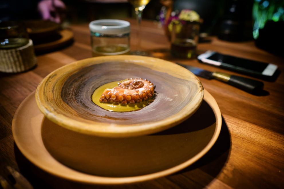 Galleria fotograficaChampagne&nbsp;Louis Roederer&nbsp;2009, Blanc de blancs
Pi&ntilde;uela e tamarindo
Pi&ntilde;uela&nbsp;e tamarindo, da vicino
Vongola regina dal golfo di California
La vongola da vicino
Saluto con pomodori disidratati e chapulines&nbsp;
Brodo freddo di masa con lime e fiori del momento
Mead, birrificio&nbsp;Escollo, stato di&nbsp;Quer&eacute;taro
Cocco giovane e caviale
Vino: Presencia Casual 2014, da uve Semillon,&nbsp;Luis-Antoine Luyt, Cile
Frutta tropicale e Chile de arbol (peperoncino Coda di topo)
Frutta locale
Ceviche di banana e olio di alghe kelp
Alga kelp gigante e michelada di cozze
Taco di spinaci Chaya&nbsp;con ostriche fresche dalla Bahia Falsa (Baja California)
Il taco da vicino
Amber ale del&nbsp;birrificio Cebia,&nbsp;Merida
Zucca grigliata per intero
Una notte sotto le stelle
Tostada con escamoles (larve di formiche)
La tostada da vicino
Birra Golden Sour del birrifico&nbsp;Wendlandt di&nbsp;Ensenada (Messico)
Polpo appena cotto in crosta di sale masa
Il polpo cotto su salsa dzikilpak
