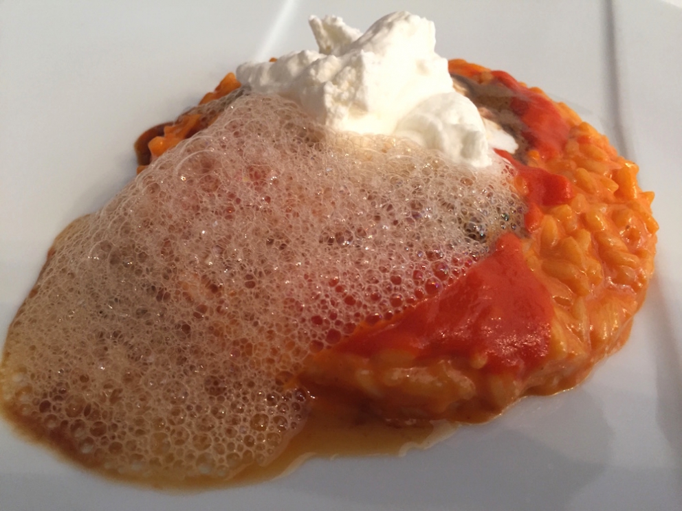 Photogallery






Italian-style pan braised quail breast and leg, chanterelle mushrooms, stewed spinach and spicy sauce with wild fennel by Luigi Taglienti at restaurant Lume in Milan, a Michelin star received a few weeks ago.

At a time when menus are turning relentlessly vegetarian, the chef from Savona is brave enough to place a quail in the middle of the table, right from the entrée. This choice (which is in fact the same as Davide Scabin’s up&down menu) is very appreciated firstly because in a tasting menu meat or game always arrive at the end of an endless journey. This prevents appreciating the main course which should be instead, by definition, the main part of the meal, not a weight to bear.
 

Taglienti’s quail unites classic rigour (caille is one of the emblems of French fine dining, from the early nouvelle cuisine to our days) and Italian skill ("it’s Italian-style" in that the chef has adopted the habit of cooking meat tied with a string, in the same pot, with all the aromas). And it prepares the palate for the great game to return with the main course (here’s a recent piece on the topic). Good, good, excellent.









These Spaghetti with sea urchins were cooked by Luca Fantin, chef from Treviso working at Bulgari in Tokyo, in the Milanese restaurant of the same maison. The dinner followed the presentation of his book, published by Assouline.

While Fantin uses 90% Japanese ingredients, the remaining 10% of Italian raw materials include pasta (Felicetti). Except one must come to terms with Japanese taste: «Seven years ago, when I had just opened the restaurant, guests sent back 80% of the spaghetti: ‘too raw’, the Japanese would say. But they were only al dente. I realised I could not impose myself onto them. At the same time, I didn’t want to use only fresh pasta in the menu, which is closer to their taste as it’s softer on the palate».

His stubbornness gave life to some very successful expedients. As with these spaghetti: overcooked by 3 minutes, they undergo a quick shock in icy water (at 4°C). The lower service temperature doesn’t affect the creaminess of the pasta nor its succulence. 






