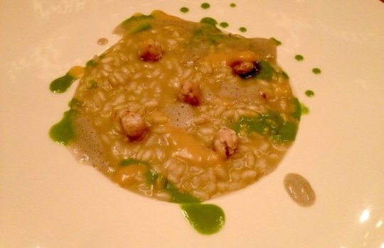 Photogallery






 
Modena’s colonnades, 186 thousand inhabitants and 3 restaurants with at least one Michelin star: Hostaria del Mare (1), Erba del Re (1) and Osteria Francescana (3 stars), our destination
 








Yellow and red tones prevail








The city still bears the signs of the May 2012 earthquake. On May 4th 2013, the day of our visit, a 3.8 magnitude earthquake was registered













By chance, Giuseppe Palmieri, maître and sommelier, appears from the grey door








Palmieri, 38, born in Matera. His first service in Francescana was on September 12th 2000








The old entrance to the restaurant, at number 24 in Via della Stella - as on the opening in 1995. It changed in September 2012: today you enter from number 22. Funnily enough, Google Maps is still set on the old entrance








The present entrance doors








Let’s start








After the latest renovations, the transit areas inside the Osteria appear as a contemporary art gallery








Mario Schifano’s world map








"Tourists", Maurizio Cattelan’s famous pigeons








Underneath the pigeons, Gavin Turk’s “Trashbag”








Three rooms, 12 tables, between 20 to 35 guests. 40% guests are Italian








Every table is illuminated by Davide Groppi’s Sampei lamp: if tables are moved, light follows








Francescana receives 150 reservations every day. But it also suffers from clients not showing up: on average, one table every week is booked but then guests don’t come








Right behind the kitchen, there’s the prêt-à-porter cellar








"In the central cellar, we only keep great vintages and larger bottles of what we consider to be great wines", Beppe Palmieri explains








1,600 wines are listed at Osteria Francescana, with a deep wine list which includes different vintages of the same wine








"A true celebration of wine "








The Ferrari coat, hanging in the cellar: Maranello is only 17 km away from Modena








Jean Todt, Michael Schumacher, Fernando Alonso: Ferrari’s “prancing horse” is at home in Via Stella








Gabrio Bini’s wines, from Pantelleria, a real fetish for Palmieri













Hanging from the ceiling, a nice selection of cured meats from Emilia








Bread made with mother yeast, the premise to a journey which will alternate great classics with very contemporary dishes








Massimo Bottura. Fifty years old last September, he is chef since 1986, the year of Trattoria del Campazzo in Nonantola. His first masters: Lidia Cristoni and Georges Cogny








He’s glowing: a few days ago his restaurant climbed, for the first time, onto the podium of the World's 50Best, a prize that is acquiring an increasing weight and authority. "The thing that makes me the happiest", he says, "is not so much the third place, but the fact that we’ve been in the highest positions for a few years now". True: 13th in 2009, 6th in 2010, 4th in 2011, 5th in 2012, 3rd in 2013








The now famous grey New Balance 993, a real emblem for the chef, friend of Jason Weis, president of the company in Massachusetts. The insole, however, is local: "In Emilia the sector is state-of-the-art", he says








"Are we ready?"








Almond granita with capers, bergamot and coffee cream 
Bottura and Palmieri’s journey across Italy starts from the bottom. And sails off from the Sicilian inland, with a classic granita which in Modena crumbles Adria-style, the wall that divides sweet from savoury, using the picklock of bitterness: Pantelleria capers, wild oregano but also bergamot, a coffee concentrate and vanilla scented salt. To pair with the first part of the meal, Sorriso di Cielo malvasia dei colli piacentini








Mediterranean Macaroon 
Next to the granita, two peculiar macaroons: the first is made with minced anchovies and sardines, the second with oysters and seaweeds. This is a classic scheme in Bottura’scuisine: his ironic turning the order of the dishes, from starter to dessert, upside down, and using popular raw materials instead of ingredients that are emblematic of élite cuisine. «While feet are sinking in the ground, the head is free to move everywhere», is one of his most famous quotes








Tempura of freshwater aulla with carpione ice-cream
Carpione ice-cream on a tempura of freshwater aulla – these fish are similar and slightly bigger than whitebait. The tempura is made by quickly placing the cold batter in boiling oil








Bread and croissants








Grissini








Baccalà Mare Nostrum 
We move up the Tyrrhenian sea to find this salted codfish cooked at low temperature and then seasoned with a touch of Naples and the Amalfi coast, that is to say with an emulsion made with hot oil with tomato vegetal liquid, olives, the zest of Sorrento’s super lemons and some anchovy colatura. These aromas crack with the scented bread on top








40 year old Denis Bretta explains the dishes as if from a book. Once at Restaurant Fini in Modena, for the past year and a half he’s been the manager responsible for the service in the restaurant. But don’t ask Palmieri to explain his role, as he’s abolished all hierarchies: "In our restaurant there are no commis or chef de rang. At a time when titles are so abused, I prefer for us to be all colleagues. All waiters."








How to burn sardines in three days 
Another journey, another horizon, the Adriatic Sea between Romagna and Ancona. A new camouflaged expression: these are not sardines (and they aren’t burnt either) but they are small sea-rock mullet, marinated for 3 days, then seared on one side on a grill, and filled like a sandwich with some (very sweet) scampi cream, and covered with vegetable ashes, aromatic herbs and lemon zest. “I wanted to make fun of the Marche-Romagna habit of grilling everything”, the chef says, “with lemon, garlic and parsley always added later to fix everything”






