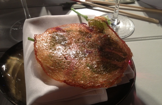 Photogallery






With 250thousand inhabitants, Gent (or Gand) is the third largest city in Belgium. With its canals and its laid back life, it competes with Bruges for the title most beautiful city in the Flanders 








The Sunday began at the Flemish Food Fest, a festival in which everyone was grilling all sorts of food. In the photo, the chef table with many of the chefs that were to be the protagonists of the Gelinaz! dinner








Colagreco, Redzepi and the kitchen-van. The location was kept secret until the beginning of the show, at around 7 pm








The two long tables set at the Icc in Gent. Three shifts: 1-8, 9-16, 17-24. We were so lucky we enjoyed them all








In the kitchen, works to dismember the chickens from Gent begin








"Even I don’t know what will happen tonight. And please remember: this is a performance, not a dinner", says Andrea Petrini, founder and curator of the event named after chef Fulvio Pieran-gelinaz and by Gorillaz, the temporary band that Blur’s Damon Albarn creates whenever he feels like it. The black sculpture underneath the Madonna is that of    Philippe Édouard Cauderlier (Antwerp, 1812-1887)








It all starts by quoting Kubrick and Eyes Wide Shot... Each dish is a song. And each of the three acts is separated by various artistic performances. In the dining room, men act as nothing is going on in front of their partners








First dish of the Gelinaz evening, Philippe Edouard Cauderlier’s Cold-hot chicken timbale, the original recipe from     1861. Roger Souvereyns of Scholteshof in Stevoort had the honour of performing it at the Icc in Gent








Inaki Aizpitarte     ’s Royal chicken kir, using all the ingredients in the original recipe. The wine is diluted in the chicken stock. The dish arrives together with     Wu Tang Clan’s rap








Anataoly Komm of Varvary in Moscow, lets us taste his Maki Roll behind the scenes








Komm’s Maki roll: chicken and vegetables wrapped in a turnip leaf. The sauce is made with walnuts, a Caucasian tradition








Agata Felluga ’s Lotus timbale. She’s the Italian sous chef at Chateaubriand in Paris, with a previous experience at Pascal Barbot’sAstrance. The dish is inspired by a Japanese sticky rice recipe, where the rice is cooked in a lotus leaf. Here, instead, there’s    Cauderlier’s chicken, together with miso, tamarind syrup, pork fat, soy sauce. A very complex dish.








Left, 32 year old Agata Felluga, born in Rome and adopted by the Ville Lumiére








Petter Nilsson’s Bread chicken, from the Gazzetta in Paris. It is made with all the cereals hens eat during their life: corn, hulled wheat, barley, rye and wheat. The photo of the bag is a portrait of the Danish chef’s creation








Massimo Bottura     is not in Gent, however, in a coup de theatre, his brother Paolo takes his place, here on the left with Alberto Buratti,     pastry-chef at Osteria Francescana. The chef from Modena explains in a video the reason behind his absence: "In Modena, his team is so finely     tuned that even my car-salesman brother can take my place", he jokes








Even in Bottura’s dish there’s no traditional chicken: it’s called Chicken, chicken, where are you? It is the re-interpretation     of the classic chicken salad, with a stock made with roasted chicken below, and a cotechino (cooked pork sausage) and agar-agar gelatine with very small dices of peas, carrots, potatoes, red and yellow peppers, onions, tomatoes... in the background, "What about the noise?" by    John Cage strikes us








Pea tendrils with chicken and mint aspic     by Blaine Wetzel, once a pupil of Redzepi, today back home in Lummi Island, a paradise in the middle of nowhere, in     Washington state. The tendrils are grilled. A great dish, with a super balance between smoke, balsamic and acid notes








Chia and chicken with tiger milk, turnips and coca leaves , that is to say "The chicken of Gent meets South America", a journey of the mind, from the Pacific ocean to the Andes to the Amazon forest led by Peruvian    Virgilio Martinez








Virgilio Martinez     at work with Alberto Buratti








Chicken liver, scallion with tarragon, turnip and toasted cauliflower stock by Basque Josean Alija








French-Spanish journalist Maria Canabal and Josean Martinez Alija








Poulet-mayo by Bertrand Grébaut of   Septime in Paris, a cold entrée with all the ingredients of the original recipe. In the background, Rufus Thomas ’s r 'n' b with "Do the funky chicken"








Reneè Redzepi has no doubt when it comes to which is the best part of the chicken: the skin. Half of the guest, as it turned out, agreed with him








Redzepi, on the left, explains his passion for chicken, discovered when he was a child in Macedonia. "I had to prepare this dish at home because it is fucking complicated"





