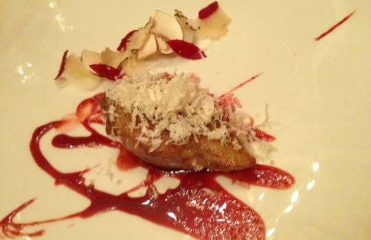 Photogallery






 
Modena’s colonnades, 186 thousand inhabitants and 3 restaurants with at least one Michelin star: Hostaria del Mare (1), Erba del Re (1) and Osteria Francescana (3 stars), our destination
 








Yellow and red tones prevail








The city still bears the signs of the May 2012 earthquake. On May 4th 2013, the day of our visit, a 3.8 magnitude earthquake was registered













By chance, Giuseppe Palmieri, maître and sommelier, appears from the grey door








Palmieri, 38, born in Matera. His first service in Francescana was on September 12th 2000








The old entrance to the restaurant, at number 24 in Via della Stella - as on the opening in 1995. It changed in September 2012: today you enter from number 22. Funnily enough, Google Maps is still set on the old entrance








The present entrance doors








Let’s start








After the latest renovations, the transit areas inside the Osteria appear as a contemporary art gallery








Mario Schifano’s world map








"Tourists", Maurizio Cattelan’s famous pigeons








Underneath the pigeons, Gavin Turk’s “Trashbag”








Three rooms, 12 tables, between 20 to 35 guests. 40% guests are Italian








Every table is illuminated by Davide Groppi’s Sampei lamp: if tables are moved, light follows








Francescana receives 150 reservations every day. But it also suffers from clients not showing up: on average, one table every week is booked but then guests don’t come








Right behind the kitchen, there’s the prêt-à-porter cellar








"In the central cellar, we only keep great vintages and larger bottles of what we consider to be great wines", Beppe Palmieri explains








1,600 wines are listed at Osteria Francescana, with a deep wine list which includes different vintages of the same wine








"A true celebration of wine "








The Ferrari coat, hanging in the cellar: Maranello is only 17 km away from Modena








Jean Todt, Michael Schumacher, Fernando Alonso: Ferrari’s “prancing horse” is at home in Via Stella








Gabrio Bini’s wines, from Pantelleria, a real fetish for Palmieri













Hanging from the ceiling, a nice selection of cured meats from Emilia








Bread made with mother yeast, the premise to a journey which will alternate great classics with very contemporary dishes








Massimo Bottura. Fifty years old last September, he is chef since 1986, the year of Trattoria del Campazzo in Nonantola. His first masters: Lidia Cristoni and Georges Cogny








He’s glowing: a few days ago his restaurant climbed, for the first time, onto the podium of the World's 50Best, a prize that is acquiring an increasing weight and authority. "The thing that makes me the happiest", he says, "is not so much the third place, but the fact that we’ve been in the highest positions for a few years now". True: 13th in 2009, 6th in 2010, 4th in 2011, 5th in 2012, 3rd in 2013








The now famous grey New Balance 993, a real emblem for the chef, friend of Jason Weis, president of the company in Massachusetts. The insole, however, is local: "In Emilia the sector is state-of-the-art", he says








"Are we ready?"








Almond granita with capers, bergamot and coffee cream 
Bottura and Palmieri’s journey across Italy starts from the bottom. And sails off from the Sicilian inland, with a classic granita which in Modena crumbles Adria-style, the wall that divides sweet from savoury, using the picklock of bitterness: Pantelleria capers, wild oregano but also bergamot, a coffee concentrate and vanilla scented salt. To pair with the first part of the meal, Sorriso di Cielo malvasia dei colli piacentini








Mediterranean Macaroon 
Next to the granita, two peculiar macaroons: the first is made with minced anchovies and sardines, the second with oysters and seaweeds. This is a classic scheme in Bottura’scuisine: his ironic turning the order of the dishes, from starter to dessert, upside down, and using popular raw materials instead of ingredients that are emblematic of élite cuisine. «While feet are sinking in the ground, the head is free to move everywhere», is one of his most famous quotes








Tempura of freshwater aulla with carpione ice-cream
Carpione ice-cream on a tempura of freshwater aulla – these fish are similar and slightly bigger than whitebait. The tempura is made by quickly placing the cold batter in boiling oil








Bread and croissants








Grissini








Baccalà Mare Nostrum 
We move up the Tyrrhenian sea to find this salted codfish cooked at low temperature and then seasoned with a touch of Naples and the Amalfi coast, that is to say with an emulsion made with hot oil with tomato vegetal liquid, olives, the zest of Sorrento’s super lemons and some anchovy colatura. These aromas crack with the scented bread on top








40 year old Denis Bretta explains the dishes as if from a book. Once at Restaurant Fini in Modena, for the past year and a half he’s been the manager responsible for the service in the restaurant. But don’t ask Palmieri to explain his role, as he’s abolished all hierarchies: "In our restaurant there are no commis or chef de rang. At a time when titles are so abused, I prefer for us to be all colleagues. All waiters."








How to burn sardines in three days 
Another journey, another horizon, the Adriatic Sea between Romagna and Ancona. A new camouflaged expression: these are not sardines (and they aren’t burnt either) but they are small sea-rock mullet, marinated for 3 days, then seared on one side on a grill, and filled like a sandwich with some (very sweet) scampi cream, and covered with vegetable ashes, aromatic herbs and lemon zest. “I wanted to make fun of the Marche-Romagna habit of grilling everything”, the chef says, “with lemon, garlic and parsley always added later to fix everything”









Rice, between fresh and sea water 
Recalling the Po estuary with freshwater and brackish sensations. The freshwater flavours cover the surface of the oyster which prevails on the river bed. And in the end, catfish, carp, vegetable chlorophyll and carpione win once again








 
A journey to Modena: Adriatic eel, polenta, Campanine apple jelly and saba
Another fluvial odyssey, presented for the first time at Identità Milano in 2011. The Adriatic eel travels across Veneto (with the polenta cream), Mantua (the Campanine apple jelly), the countryside of Modena (with the Saba lacquering, that is to say the mother of Aceto Balsamico) and stops in the centre of Modena (blackened powdered onion, a mimesis of the town’s canals)
 








Normandy
That is to say pre-salè lamb (hanging for 20 days) with an emulsion of oyster water, fresh seaweeds and caviar. On top, a green apple granita that recalls cider. “This is our tribute to Normandy”, Bretta says, “in Modena there are no enchanted beaches or breath-taking mountain tops. From Via Stella you can’t even see the Torre Ghirlandina. What guides us is the persistant strength of ideas, woven into the culture and into memories”








Giovanni Boroni’s Genziana from Trentino. A brilliant idea by Palmieri that acts as a bridge between the two dishes, Normandy (previous picture) and Think Green (next one). This distillate plays an immediate contrast with the sea-character of the first dish: "To me, harmony is what is left after a confrontation", B.P. says. And the confrontation is followed by the thought that spurs from the following match: water is added to the Genziana and the palate surprisingly longs to gulp it all. This is the perfect vehicle for the aromas of the genziana and "gives length" to the minerality of the wild herbs. "This serves to recall water, our true source of richness". Brilliant








Think Green
Vegetal chlorophyll, asparagus tops, pea cream, mushrooms, truffle, flowers, aromatic herbs and Parmigiano Reggiano curd. The idea of this dish came after observing the biological cycle of grazing cows, 4 seasons that sum up all of life. “This is what the cow eats, and what it returns to us, thanks to an extraordinary milk”, Bottura adds








Five ages of Parmigiano Reggiano 
A great classic from 1996, "when the textures in fact were 3", Palmieri points out. Today they are 5: 4 month ageing cream, 30 month demi-soufflè, 36 month mousse, 40 month crispy wafer, on top, “air” of 50 month Parmesan. (photo by Le Saucier)








A compression of pasta and beans 
Another great classic, this is a journey across Bottura’s experiences in the kitchen: Creme royal with pork rind, beans and foie gras (French tradition), rosemary air (the Spanish vanguard) and Parmesan crust (the Emilian essence) used instead of pasta. “This is a dish based on evolution, not revolution. I compressed my grandmother between Alain Ducasse and Ferran Adrià”








Snails under the grapevines 
Snails, aromatic chlorophyll on a bed of wild vegetables and herbs, with mushrooms, truffle and bulbs. After the cow’s life cycle, here comes that of the snail. "Once again, we’re chewing the territory: the best snails slither in the vineyards, among mineral, sapid and acid aromas"








A Frenchman’s dream of making pasta like an Italian 
Or, Ravioli with leeks, foie gras and truffle. We covered this in detail in Identità di Pasta issue number 27








Damijan Podversic’s Ribolla Gialla, a great wine by a wine producer from Gorizia inspired by Josko Gravner. It will support the following dish, without concealing it








A sharp knife is only served now. Another sign of the “allergy” to lengthy chewing that characterises most of contemporary high cuisine





