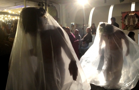 Photogallery






With 250thousand inhabitants, Gent (or Gand) is the third largest city in Belgium. With its canals and its laid back life, it competes with Bruges for the title most beautiful city in the Flanders 








The Sunday began at the Flemish Food Fest, a festival in which everyone was grilling all sorts of food. In the photo, the chef table with many of the chefs that were to be the protagonists of the Gelinaz! dinner








Colagreco, Redzepi and the kitchen-van. The location was kept secret until the beginning of the show, at around 7 pm








The two long tables set at the Icc in Gent. Three shifts: 1-8, 9-16, 17-24. We were so lucky we enjoyed them all








In the kitchen, works to dismember the chickens from Gent begin








"Even I don’t know what will happen tonight. And please remember: this is a performance, not a dinner", says Andrea Petrini, founder and curator of the event named after chef Fulvio Pieran-gelinaz and by Gorillaz, the temporary band that Blur’s Damon Albarn creates whenever he feels like it. The black sculpture underneath the Madonna is that of    Philippe Édouard Cauderlier (Antwerp, 1812-1887)








It all starts by quoting Kubrick and Eyes Wide Shot... Each dish is a song. And each of the three acts is separated by various artistic performances. In the dining room, men act as nothing is going on in front of their partners








First dish of the Gelinaz evening, Philippe Edouard Cauderlier’s Cold-hot chicken timbale, the original recipe from     1861. Roger Souvereyns of Scholteshof in Stevoort had the honour of performing it at the Icc in Gent








Inaki Aizpitarte     ’s Royal chicken kir, using all the ingredients in the original recipe. The wine is diluted in the chicken stock. The dish arrives together with     Wu Tang Clan’s rap








Anataoly Komm of Varvary in Moscow, lets us taste his Maki Roll behind the scenes








Komm’s Maki roll: chicken and vegetables wrapped in a turnip leaf. The sauce is made with walnuts, a Caucasian tradition








Agata Felluga ’s Lotus timbale. She’s the Italian sous chef at Chateaubriand in Paris, with a previous experience at Pascal Barbot’sAstrance. The dish is inspired by a Japanese sticky rice recipe, where the rice is cooked in a lotus leaf. Here, instead, there’s    Cauderlier’s chicken, together with miso, tamarind syrup, pork fat, soy sauce. A very complex dish.








Left, 32 year old Agata Felluga, born in Rome and adopted by the Ville Lumiére








Petter Nilsson’s Bread chicken, from the Gazzetta in Paris. It is made with all the cereals hens eat during their life: corn, hulled wheat, barley, rye and wheat. The photo of the bag is a portrait of the Danish chef’s creation








Massimo Bottura     is not in Gent, however, in a coup de theatre, his brother Paolo takes his place, here on the left with Alberto Buratti,     pastry-chef at Osteria Francescana. The chef from Modena explains in a video the reason behind his absence: "In Modena, his team is so finely     tuned that even my car-salesman brother can take my place", he jokes








Even in Bottura’s dish there’s no traditional chicken: it’s called Chicken, chicken, where are you? It is the re-interpretation     of the classic chicken salad, with a stock made with roasted chicken below, and a cotechino (cooked pork sausage) and agar-agar gelatine with very small dices of peas, carrots, potatoes, red and yellow peppers, onions, tomatoes... in the background, "What about the noise?" by    John Cage strikes us








Pea tendrils with chicken and mint aspic     by Blaine Wetzel, once a pupil of Redzepi, today back home in Lummi Island, a paradise in the middle of nowhere, in     Washington state. The tendrils are grilled. A great dish, with a super balance between smoke, balsamic and acid notes








Chia and chicken with tiger milk, turnips and coca leaves , that is to say "The chicken of Gent meets South America", a journey of the mind, from the Pacific ocean to the Andes to the Amazon forest led by Peruvian    Virgilio Martinez








Virgilio Martinez     at work with Alberto Buratti








Chicken liver, scallion with tarragon, turnip and toasted cauliflower stock by Basque Josean Alija








French-Spanish journalist Maria Canabal and Josean Martinez Alija








Poulet-mayo by Bertrand Grébaut of   Septime in Paris, a cold entrée with all the ingredients of the original recipe. In the background, Rufus Thomas ’s r 'n' b with "Do the funky chicken"








Reneè Redzepi has no doubt when it comes to which is the best part of the chicken: the skin. Half of the guest, as it turned out, agreed with him








Redzepi, on the left, explains his passion for chicken, discovered when he was a child in Macedonia. "I had to prepare this dish at home because it is fucking complicated"








Here it is: it’s not exactly chicken skin, but the “skin” made with a stock prepared using all the ingredients in Cauderlier’s recipe, removing the froth. A single, fantastic morsel, one of the many intervals that compose the first part of a dinner at Noma








We peek into the iPad of Italian Emilia Terragni who works for Phaidon in London, and is sitting at the table next to     ours, and we see a juicy preview: the triple format of Renè Redzepi’s next book, which will be out in November. It’s a sort of diary, an     intimate one, too, in which he explains how difficult dealing with the limelight is








The monumental “skyscrapers” of Six degrees of separations, Davide Scabin’s fantastic idea








In Scabin’s dish, there are 6 of the ingredients in the original recipe, but cooked separately, 6 "morsels" composed by: 1. Porto gelatine with carrot, pea and pea gelatine 2. Chicken mousse filled with livers and two pop corns to keep them firm 3. A pork jelly with tarragon vinegar 4. Cucumber roll with French beans and soy sauce jelly 5. Pork feet and tongue gelatine. And the 6th? Sorry, no response. On the left we find a light chicken royale served in a Martini glass








The Combal.Zero Trio, from Rivoli. In the background, the chosen music was Frank Zappa’s dystonic Bolero








Not a chicken     , in fact it is an oyster with a spicy tabbouleh with pork feet. An extraordinary dish by Daniel Patterson of Coi in San     Francisco. In the background, "Cool Thing", progressive rock by Sonic Youth








Chicken tea by Eneko Atxa. Cooked in infusion in the coffee machine, it includes chicken cut into pieces, carrots, onions, cauliflowers, French beans, baby carrots and edible flowers such as verbena








Basque Eneko Atxa and Chilean colleague Rodolfo Guzman, author of A pork that wanted to be a chicken, a tribute to Massimo Bottura. It’s a Disshert that is to say it is halfway between sweet dessert tones and the grilled ones of a main course








Tireless Mauro Colagreco








His dish is called The chicken that lost its mind (head) and the idea comes from a reflection: why are the children of today always served headless and legless chicken?" I decided to use these ingredients, so as to let today’s kids understand chicken as a whole, hens that are alive and free to run. A stimuli for children to question the origin of our food. Colagreco is soon to become a dad








Colagreco’s dish (forgive the light, which is increasingly low, just like the lucidity of the author, after the seventh hour of this dinner-event...)





