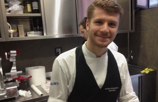 Photogallery






 
Modena’s colonnades, 186 thousand inhabitants and 3 restaurants with at least one Michelin star: Hostaria del Mare (1), Erba del Re (1) and Osteria Francescana (3 stars), our destination
 








Yellow and red tones prevail








The city still bears the signs of the May 2012 earthquake. On May 4th 2013, the day of our visit, a 3.8 magnitude earthquake was registered













By chance, Giuseppe Palmieri, maître and sommelier, appears from the grey door








Palmieri, 38, born in Matera. His first service in Francescana was on September 12th 2000








The old entrance to the restaurant, at number 24 in Via della Stella - as on the opening in 1995. It changed in September 2012: today you enter from number 22. Funnily enough, Google Maps is still set on the old entrance








The present entrance doors








Let’s start








After the latest renovations, the transit areas inside the Osteria appear as a contemporary art gallery








Mario Schifano’s world map








"Tourists", Maurizio Cattelan’s famous pigeons








Underneath the pigeons, Gavin Turk’s “Trashbag”








Three rooms, 12 tables, between 20 to 35 guests. 40% guests are Italian








Every table is illuminated by Davide Groppi’s Sampei lamp: if tables are moved, light follows








Francescana receives 150 reservations every day. But it also suffers from clients not showing up: on average, one table every week is booked but then guests don’t come








Right behind the kitchen, there’s the prêt-à-porter cellar








"In the central cellar, we only keep great vintages and larger bottles of what we consider to be great wines", Beppe Palmieri explains








1,600 wines are listed at Osteria Francescana, with a deep wine list which includes different vintages of the same wine








"A true celebration of wine "








The Ferrari coat, hanging in the cellar: Maranello is only 17 km away from Modena








Jean Todt, Michael Schumacher, Fernando Alonso: Ferrari’s “prancing horse” is at home in Via Stella








Gabrio Bini’s wines, from Pantelleria, a real fetish for Palmieri













Hanging from the ceiling, a nice selection of cured meats from Emilia








Bread made with mother yeast, the premise to a journey which will alternate great classics with very contemporary dishes








Massimo Bottura. Fifty years old last September, he is chef since 1986, the year of Trattoria del Campazzo in Nonantola. His first masters: Lidia Cristoni and Georges Cogny








He’s glowing: a few days ago his restaurant climbed, for the first time, onto the podium of the World's 50Best, a prize that is acquiring an increasing weight and authority. "The thing that makes me the happiest", he says, "is not so much the third place, but the fact that we’ve been in the highest positions for a few years now". True: 13th in 2009, 6th in 2010, 4th in 2011, 5th in 2012, 3rd in 2013








The now famous grey New Balance 993, a real emblem for the chef, friend of Jason Weis, president of the company in Massachusetts. The insole, however, is local: "In Emilia the sector is state-of-the-art", he says








"Are we ready?"








Almond granita with capers, bergamot and coffee cream 
Bottura and Palmieri’s journey across Italy starts from the bottom. And sails off from the Sicilian inland, with a classic granita which in Modena crumbles Adria-style, the wall that divides sweet from savoury, using the picklock of bitterness: Pantelleria capers, wild oregano but also bergamot, a coffee concentrate and vanilla scented salt. To pair with the first part of the meal, Sorriso di Cielo malvasia dei colli piacentini








Mediterranean Macaroon 
Next to the granita, two peculiar macaroons: the first is made with minced anchovies and sardines, the second with oysters and seaweeds. This is a classic scheme in Bottura’scuisine: his ironic turning the order of the dishes, from starter to dessert, upside down, and using popular raw materials instead of ingredients that are emblematic of élite cuisine. «While feet are sinking in the ground, the head is free to move everywhere», is one of his most famous quotes








Tempura of freshwater aulla with carpione ice-cream
Carpione ice-cream on a tempura of freshwater aulla – these fish are similar and slightly bigger than whitebait. The tempura is made by quickly placing the cold batter in boiling oil








Bread and croissants








Grissini








Baccalà Mare Nostrum 
We move up the Tyrrhenian sea to find this salted codfish cooked at low temperature and then seasoned with a touch of Naples and the Amalfi coast, that is to say with an emulsion made with hot oil with tomato vegetal liquid, olives, the zest of Sorrento’s super lemons and some anchovy colatura. These aromas crack with the scented bread on top








40 year old Denis Bretta explains the dishes as if from a book. Once at Restaurant Fini in Modena, for the past year and a half he’s been the manager responsible for the service in the restaurant. But don’t ask Palmieri to explain his role, as he’s abolished all hierarchies: "In our restaurant there are no commis or chef de rang. At a time when titles are so abused, I prefer for us to be all colleagues. All waiters."








How to burn sardines in three days 
Another journey, another horizon, the Adriatic Sea between Romagna and Ancona. A new camouflaged expression: these are not sardines (and they aren’t burnt either) but they are small sea-rock mullet, marinated for 3 days, then seared on one side on a grill, and filled like a sandwich with some (very sweet) scampi cream, and covered with vegetable ashes, aromatic herbs and lemon zest. “I wanted to make fun of the Marche-Romagna habit of grilling everything”, the chef says, “with lemon, garlic and parsley always added later to fix everything”









Rice, between fresh and sea water 
Recalling the Po estuary with freshwater and brackish sensations. The freshwater flavours cover the surface of the oyster which prevails on the river bed. And in the end, catfish, carp, vegetable chlorophyll and carpione win once again








 
A journey to Modena: Adriatic eel, polenta, Campanine apple jelly and saba
Another fluvial odyssey, presented for the first time at Identità Milano in 2011. The Adriatic eel travels across Veneto (with the polenta cream), Mantua (the Campanine apple jelly), the countryside of Modena (with the Saba lacquering, that is to say the mother of Aceto Balsamico) and stops in the centre of Modena (blackened powdered onion, a mimesis of the town’s canals)
 








Normandy
That is to say pre-salè lamb (hanging for 20 days) with an emulsion of oyster water, fresh seaweeds and caviar. On top, a green apple granita that recalls cider. “This is our tribute to Normandy”, Bretta says, “in Modena there are no enchanted beaches or breath-taking mountain tops. From Via Stella you can’t even see the Torre Ghirlandina. What guides us is the persistant strength of ideas, woven into the culture and into memories”








Giovanni Boroni’s Genziana from Trentino. A brilliant idea by Palmieri that acts as a bridge between the two dishes, Normandy (previous picture) and Think Green (next one). This distillate plays an immediate contrast with the sea-character of the first dish: "To me, harmony is what is left after a confrontation", B.P. says. And the confrontation is followed by the thought that spurs from the following match: water is added to the Genziana and the palate surprisingly longs to gulp it all. This is the perfect vehicle for the aromas of the genziana and "gives length" to the minerality of the wild herbs. "This serves to recall water, our true source of richness". Brilliant








Think Green
Vegetal chlorophyll, asparagus tops, pea cream, mushrooms, truffle, flowers, aromatic herbs and Parmigiano Reggiano curd. The idea of this dish came after observing the biological cycle of grazing cows, 4 seasons that sum up all of life. “This is what the cow eats, and what it returns to us, thanks to an extraordinary milk”, Bottura adds








Five ages of Parmigiano Reggiano 
A great classic from 1996, "when the textures in fact were 3", Palmieri points out. Today they are 5: 4 month ageing cream, 30 month demi-soufflè, 36 month mousse, 40 month crispy wafer, on top, “air” of 50 month Parmesan. (photo by Le Saucier)








A compression of pasta and beans 
Another great classic, this is a journey across Bottura’s experiences in the kitchen: Creme royal with pork rind, beans and foie gras (French tradition), rosemary air (the Spanish vanguard) and Parmesan crust (the Emilian essence) used instead of pasta. “This is a dish based on evolution, not revolution. I compressed my grandmother between Alain Ducasse and Ferran Adrià”








Snails under the grapevines 
Snails, aromatic chlorophyll on a bed of wild vegetables and herbs, with mushrooms, truffle and bulbs. After the cow’s life cycle, here comes that of the snail. "Once again, we’re chewing the territory: the best snails slither in the vineyards, among mineral, sapid and acid aromas"








A Frenchman’s dream of making pasta like an Italian 
Or, Ravioli with leeks, foie gras and truffle. We covered this in detail in Identità di Pasta issue number 27








Damijan Podversic’s Ribolla Gialla, a great wine by a wine producer from Gorizia inspired by Josko Gravner. It will support the following dish, without concealing it








A sharp knife is only served now. Another sign of the “allergy” to lengthy chewing that characterises most of contemporary high cuisine








Pigeon hunt 
And over to Bretta: "This is served in a balsamic sauce made with beetroots, which recalls blood. The salad is made with fake leaves, made by cutting out some tubers using some small stamps. These are then compressed in a vacuum with different types of vinegar. The horseradish is grated a few seconds before service, to give some velocity to the pigeon". Irony wins, since "pigeons are not hunted". The bird supplier is Franco Cazzamali from Cremona








Before the dessert, a trip to the restroom: vegetal notes prevail here too








A visit to the kitchen: capon stock








The chef watches over everything, even on the loud music wired wireless from the ceiling. When we get inside, Rod Stewart is screaming "Do you think I'm sexy?"








Meanwhile, the sauces are prepared for the evening service. There’s no break between lunch and dinner. "People sometimes leave at 5 pm because they come here to enjoy the experience of a lifetime", Palmieri reveals, "We work non-stop and every year is worse (or better, that is to say). Don’t ask me anything after midnight, though, because I can’t think straight"








Between dining room and kitchen, today 27 people work at Osteria Francescana. Many of them are interns: "Had I been offered an internship with Ducasse, at the time”, Bottura says, "I would have paid myself". In fact, he really took an internship at the Louis XV in Monte Carlo, in 1992








Leaves 
The journey takes us amidst the forests beds in Umbria: the real leaves change according to the season (black cabbage in winter, red and green basil in spring), they are caramelised and then worked with some chestnut and hazelnut paste, with a vin brulée reduction, chocolate and citrus fruits concentrate...








Magnum of Foie gras (before)
A foie gras terrine, vacuum cooked, covered with powdered toasted hazelnuts and chopped toasted almonds, finished with some apple Balsamic Vinegar. This is possibly Massimo Bottura’s most famous (and copied) dish. Alessandra Meldolesi, in her book "Sei. Autirotratto della cucina italiana d'avanguardia" she writes: "It’s a trompe-l’oeil starter in which a mould unmistakably used in the food industry, encloses the secret of the most exclusive delicacies, foie gras and Aceto Balsamico Tradizionale. This is snack versus high cuisine, dessert versus starter, entremets versus carne: the triple antiphrasis manages to get a smile"








Magnum of Foie Gras (after)
Ehm








Oops, a broken lemon tart 
A lemon tart with lemon zabaglione, lemongrass ice-cream, lemon confit, capers and bergamot (with the latter, we go back to where we had started from). This is the last dish of a masterly journey








Sous chef
Here are the staff. We start with Yoji Tokuyoshi, 35, from Japan, for 8 years at Osteria Francescana. He’s just back from the Postrivoro for Slow Fish








Managing orders
Takahiko Kondo, from Japan








Starters
Davide Di Fabio, 27 from Abruzzo








First courses
Michele Castelli, 28, Matera, in Modena since 5 years ago








Main courses
Riccardo Forapani, 27, from Cavezzo (Modena) at Osteria Francescana for the past 5 years and a half








Pastry Making
To the right, pastry-chef Alberto Buratti, 26 from Legnano (Milano), ex Antica Osteria del Ponte with Ezio Santin. With him, Matteo Conterio, from Como, 20 years old, Francescana since last month








Bread making
Bernardo Paladini, 24, from Rome, bread and pasta








Stagista
Klaus Pahl, 26, Brazilian from Sao Paolo, with a previous experience at D.O.M.








Stagista
Franco Liberali, 19, Pescara, second courses





