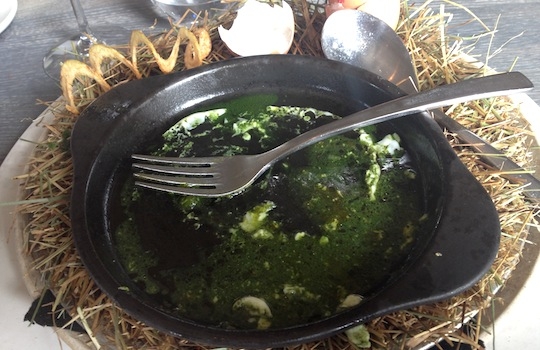 Galleria fotografica






In cammino verso il Noma. Il ristorante è al piano terra del palazzone più a sinistra. Per arrivarci dalla popolare insenatura di Nyhavn (il punto da cui è scattata la foto), occorre fare un bel giro. Ma si notano i lavori per la costruzione di un ponte. Che condurrà dritto all'insegna








Altra prospettiva sul Noma da Nyhavn. Il ristorante galleggia sulla Christianshavn, una delle tante isole artificiali che compongono Copenhagen








Di là del fiume, sulla lunga via che conduce allo spiazzo del Noma








Uno scenario molto tranquillo, di case pastello. Il silenzio è perché vanno tutti in bici













Al massimo si sente rombare qualche scafo








Il vascello davanti al Noma. Oltre a quella danese, sventolano le bandiere di Isole Far Oer e Groenlandia: le loro ambasciate sono nello stesso palazzo del ristorante. Coerenza nordica








Il retro del ristorante. L'80% delle 80 persone che lavorano al Noma viene a lavorare in bici, chef incluso








Dietro al ristorante, un'iscrizione ricorda i passeggeri scomparsi a bordo della danese Hans Hedtoft. Il transatlantico si scontrò il 30 gennaio 1959 contrò un iceberg in Groenlandia. Fu ritrovata solo una cintura di sicurezza
 








L'ingresso del ristorante, al civico 93 di Strandgade








La vista, ingresso alle spalle








Tra l'ingresso e la cucina a vista, spicca un corner di decoro simil-giapponese. A sinistra s'intravede Noma, time and place in Nordic Cuisine, edizioni Phaidon, un testo fondamentale per approfondire tutti i rivoli del Redzepi-mondo. La versione italiana si ordina qui








Una pianta di piccoli agrumi orla la cucina a vista








La porta d'ingresso vista dalla cucina








Le sedie, molto comode, sono anni Sessanta con schienali foderati di pelle di pecora, alcune più morbide di altre








I tavoli sono ampi e senza tovaglie. Attorno prevale il grigio e i colori rustici, sulle travi in legno del soffitto ma anche sulle divise dei ragazzi di sala








La finestra accanto al nostro tavolo








E' lo chef Rene Redzepi a introdurci al pasto: in un vaso di fiori danesi, l'unico pendaglio commestibile è una sorta di carta musica croccante (flatbread) di farina di malto all'aroma di ginepro. Nel piattino in basso, una deliziosa crème fraîche acida per intingerlo








Il flatbread è quello che svetta. "Ma se ci tenete, provate a mangiare anche i fiori", scherza Redzepi. Il cuoco scompare nelle segrete del Noma. Lo ritroveremo solo alla fine del pasto








Tutti i 14 appetizer si mangeranno con le mani. Unica posata, il coltello per tirar su e leccare la crème fraîche da sola (da fare quando tutti gli altri clienti son distratti, però)








Moss and Cep: Muschio di renna con polvere di funghi porcini. E' il corpo bianco, molto saporito ed evanescente, da intingere anch'esso nella crème fraîche
 








Crispy pork skin and black currant: Pelle di maiale croccante e ribes nero, lo strato più esterno. Aspro e croccante








Il ribes nero non ci lascerà prima di molto tempo








Blue mussels and celery: cozze e sedano. Solo due sono quelle buone








La parte inferiore del guscio è commestibile (ancora farina di malto)








Il quinto appetizer è nascosto in una deliziosa scatola di biscotti in latta della tradizione danese (chi non ricorda i Danish butter cookies?)








Cinque tondini, ma solo due "interessanti"








Si chiamano Cheese cookies, rocket and stems, letteralmente Biscotti al formaggio, ruchetta e gambi di erbe aromatiche, un felice snack potenzialmente riproducibile nei nord e nei sud del mondo








Appetizer #6: Potato and duck liver, Patate e fegato d'anatra: le patate croccanti sono in due strati e a mo' di sandwich racchiudono la mousse di fegato. La spolverata è di funghi trombette dei morti, disidratati e polverizzati, una tecnica che troveremo frequentemente








Dried carrot and sorrel, Carote grigliate a fuoco lento per 14 ore, disidratate e servite su polvere di fieno. Si intingono nell'emulsione di acetosella accanto. Un grande piatto perché di inattesa, energica acidità








Ottava entrée: Caramelized milk and cod liver, Biscotto di latte caramellato e fegato di merluzzo, quest'ultimo ghiacciato e pulito. Il secondo dona un aroma molto strong, che domina sul biscotto croccante. Per palati muscolari








Le uova dentro l'uovo








Pickled and smoked quails eggs, Uova di quaglia sbollentate, marinate e affumicate, un classico del Noma. Il tuorlo è completamente liquido








Col Veal fibres and söl, Filamenti di vitello e söl, decimo appetizer, entra in gioco per la prima volta un'alga di mare. E' il söl, appunto, dulse in inglese, Palmaria palmata nella tassonomia scientifica, un'alga rossa incastrata nei filamenti di vitello precedentemente tagliati sottili e poi fritti. Curioso l'impiatto a nido di ingredienti che alla fine incastrano terra e mare








Herb Toast and smoked cod roe, Toast alle erbe e uova di merluzzo affumicato, un'altra grandiosa tapa nordica da far su in due bocconi. Se non ricordiamo male, lo strato superiore è brodo di fegato d'anatra disidratato








Radish, soil and grass, Rapanello, "suolo" ed erba, un altro grande classico del Noma, un paesaggio commestibile di chiara genesi basca-adrianesca, molto replicato negli anni. Carote baby e rapanelli sono interrati in un "suolo" che è una crema di farina di malto con nocciole disidratate. Sotto ancora, uno yogurt di erbe. Finite le verdure, abbiamo chiesto dei cucchiaini per ripulire il suolo








Una foto (di spreadbutter) chiarisce meglio il contenuto del vasetto








Æbleskiver e muikku, penultimo appetizer, di concezione piuttosto recente. Un'antica tradizione dolce danese (Æbleskiver significa "piccoli pezzi di mela" ma la mela qui non c'è) è presentata in versione salata. Code e teste dei muikku, sorta di aringhe baby, sono infilzate in due bigné dall'impasto molto morbido con del ripieno di cetriolo marinato, ben riconoscibile al palato. L'aspetto dispone il cliente alla sfida ma la sua bizzarria visiva si scioglie presto in due bocconi morbidi, eleganti e deliziosi








Ultimo di 14 appetizer: Sorrel leaf and cricket paste, Foglia di acetosella (leggermente piccante) con pasta di grillo. Sì, proprio l'insetto dei prati, qui in consistenza di crema, inserita nel gambo dell'acetosella. Mettendo a fermentare grilli e orzo fermentato, Redzepi ha ottenuto una sorta di garum molto interessante, simile alla soia. Completa il piatto in foto, una granita di nasturzio ghiacciato








E il vino? Non producendo la Danimarca nettari di rilievo, è forse il capitolo meno allettante del Noma. La carta è un trionfo di vini ottenuti in climi freddi: francesi, tedeschi o austriaci soprattutto. Vini di acidità spinta che si combinano bene con le prevalenti acidità dei piatti. Le persone inquadrate nella foto hanno optato per il pairing coi succhi di frutta, quelli sì interessanti e autoctoni: il percorso prevede 7-8 succhi tra cui carote e ginepro, sedano e sedanorapa, cetriolo, eccetera. E i vini italiani? Pochi e tutti rossi, soprattutto di produttori di nebbiolo del Piemonte. "Ma li chiedono solo i norvegesi", ci raccontano








Terminati appetizer e main courses, sbirciamo i lavori in cucina. In primo piano, Samuel Nutter, sous chef inglese








Al centro, riconosciamo Matthew Orlando di San Diego, 35 anni e da 4 e mezzo head chef del Noma. Più tardi ci rivelerà che entro un paio d'anni aprirà il suo ristorante a Copenhagen. "E Renè che ne pensa?", chiediamo. "E' proprio lui a incoraggiarci a metterci in proprio", risponde Orlando. Vero, chiedere anche a Christian Puglisi








Ancora Orlando ci spiegherà che, tra sala, cucina, preparazioni e laboratorio, il Noma arriva a impiegare dall'alba a mezzanotte fino a 80 persone








La cucina prevede 7 comparti: il caldo, il freddo, la pasticceria, gli snack, produzione e mise-en-place, le preparazioni della squadra del mattino e la ricerca (su quest'ultima torneremo più avanti). Gli stagisti scelgono di lavorarci, sapendo di non essere pagati. Redzepi riceve un centinaio di curricula a settimana








Torniamo a tavola e troviamo nuove posate: rami appuntiti di sambuco








Servono a infilzare il primo delle portate "serie", Potato and snails, patate e lumache, servito in due piatti. Il primo è una terrina (rovente) di piccole deliziose patate affumicate e semiaffogate in una salsa al burro dolce e al tavolo spolverate con sale proprio di sambuco. Accanto, piccoli ceppi d'albero affumicati








Accanto, l'altra metà del piatto da infilzare coi bastoncini di sambuco: lumache glassate nel loro succo con burro dolce, olio al prezzemolo ed emulsione di piselli fermentati








Dopo 15 portate arrivano le posate. "Si torna alla civiltà", scherza il ragazzo di sala








...e arriva pure il pane, nascosto in una stoffa soffice con accanto due ciotoline che contengono burro da latte di capra e burro di grasso e crumble di maiale. Colesterolemici, vade retro








Solleviamo la stoffa: il pane è una pagnotta di lievito naturale di grano locale. La crosta è super-fragrante e il cuore molto sofficie e poroso








Cooked fava beans and beach herbs, Fave stufate gentilmente ed "erbe di spiaggia" (che poi sono diversi tipi di alghe di mare). Le fave sono fantastiche nella loro compattezza inaspettatamente dolce








Con la terza portata del ciclo "serio" veniamo ai ragazzi di sala: sono tutti molto professionali ma anche rilassati. Tra i 30 e i 40 anni, molti tatuati, ruotano di continuo al nostro tavolo: una trentina dei piatti sono stati serviti e illustrati da 10 camerieri diversi, molti dei quali cuochi dei livelli più alti della gerarchia. Il ragazzo in foto che ci serve Berries and cucumber, Bacche e cetrioli, si chiama Beau Clugston, è australiano e da poche ore è un nuovo sous-chef del Noma








Ai frutti di bosco e insalata di cetrioli si unisce del succo di camomilla...








...et voilà








Insalata di brown crab (granchi atlantici), tuorlo d'uovo, erbe di campo e il rosso sono le uova del granchio. I ragazzi si raccomandano di fare attenzione perchè potrebbe esserci del carapace o delle chele: la carne del granchio è stata rimossa tutta a mano. Noi ci scontriamo solo con un fresco schiaffo iodato








Accanto alle langoustine, scampi norvegesi, torna l'alga söl, questa volta in forma di emulsione con acqua di ostriche. I puntini rossi sono segale disidratata








Cavolfiore e pino, crema e rafano. Pensi a una capasanta e invece è un trancio di cavolfiore quello che spunta da sotto gli aghi di pino. E' ricavato dalla parte alta dell'ortaggio, arrostito a arricchito con gli aromi di pino, abete, ginepro e rafano. L'orto e il silvestre








Lucioperca con gambi di verdure. Impeccabile ma insolitamente classico nella sua concezione su salsa al burro e capperi. Incuriosisce la disposizione, che lascia intonsa più di metà del piatto. Come a voler lasciar libero il lucioperca di sguazzare di nuovo








Arrivano in tavola nuovi oggetti: olio di fieno e un cronometro. E' l'inizio del gioco di The hen and the egg, La gallina e l'uovo








The hen and the egg #2: attorno a un tegamino rovente su del fieno appena umido, notiamo una chips a spirale di patata e un uovo (d'anatra, ci dicono)








The hen and the egg #3: accanto al tegame, foglie di spinaci, aglio selvatico, germogli e fiori di campo vari








The hen and the egg #4. "Dovete rompere voi l'uovo e cuocerlo", ci spiegano armati di olio di fieno, che spruzzeranno nel tegame prima del nostro esercizio








The hen and the egg #5: son riuscito a non sbrodolare. Il piatto, spiegherà Redzepi poi, "E' un po' un invito sdrammatizzante a cucinare. Sono rimasto sorpreso dal fatto che tanti clienti non hanno mai rotto un uovo. Cerco di mostrare loro che la cucina è in fondo un esercizio molto elementare"








The hen and the egg #6: dopo 120 secondi esatti di cronometro, si uniscono all'uovo le verdure e si rimesta il tutto








The hen and the egg #7: tocco finale, una salsa di acetosella. Il piatto non è memorabile...





