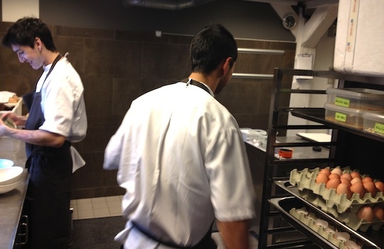 Galleria fotografica






In cammino verso il Noma. Il ristorante è al piano terra del palazzone più a sinistra. Per arrivarci dalla popolare insenatura di Nyhavn (il punto da cui è scattata la foto), occorre fare un bel giro. Ma si notano i lavori per la costruzione di un ponte. Che condurrà dritto all'insegna








Altra prospettiva sul Noma da Nyhavn. Il ristorante galleggia sulla Christianshavn, una delle tante isole artificiali che compongono Copenhagen








Di là del fiume, sulla lunga via che conduce allo spiazzo del Noma








Uno scenario molto tranquillo, di case pastello. Il silenzio è perché vanno tutti in bici













Al massimo si sente rombare qualche scafo








Il vascello davanti al Noma. Oltre a quella danese, sventolano le bandiere di Isole Far Oer e Groenlandia: le loro ambasciate sono nello stesso palazzo del ristorante. Coerenza nordica








Il retro del ristorante. L'80% delle 80 persone che lavorano al Noma viene a lavorare in bici, chef incluso








Dietro al ristorante, un'iscrizione ricorda i passeggeri scomparsi a bordo della danese Hans Hedtoft. Il transatlantico si scontrò il 30 gennaio 1959 contrò un iceberg in Groenlandia. Fu ritrovata solo una cintura di sicurezza
 








L'ingresso del ristorante, al civico 93 di Strandgade








La vista, ingresso alle spalle








Tra l'ingresso e la cucina a vista, spicca un corner di decoro simil-giapponese. A sinistra s'intravede Noma, time and place in Nordic Cuisine, edizioni Phaidon, un testo fondamentale per approfondire tutti i rivoli del Redzepi-mondo. La versione italiana si ordina qui








Una pianta di piccoli agrumi orla la cucina a vista








La porta d'ingresso vista dalla cucina








Le sedie, molto comode, sono anni Sessanta con schienali foderati di pelle di pecora, alcune più morbide di altre








I tavoli sono ampi e senza tovaglie. Attorno prevale il grigio e i colori rustici, sulle travi in legno del soffitto ma anche sulle divise dei ragazzi di sala








La finestra accanto al nostro tavolo








E' lo chef Rene Redzepi a introdurci al pasto: in un vaso di fiori danesi, l'unico pendaglio commestibile è una sorta di carta musica croccante (flatbread) di farina di malto all'aroma di ginepro. Nel piattino in basso, una deliziosa crème fraîche acida per intingerlo








Il flatbread è quello che svetta. "Ma se ci tenete, provate a mangiare anche i fiori", scherza Redzepi. Il cuoco scompare nelle segrete del Noma. Lo ritroveremo solo alla fine del pasto








Tutti i 14 appetizer si mangeranno con le mani. Unica posata, il coltello per tirar su e leccare la crème fraîche da sola (da fare quando tutti gli altri clienti son distratti, però)








Moss and Cep: Muschio di renna con polvere di funghi porcini. E' il corpo bianco, molto saporito ed evanescente, da intingere anch'esso nella crème fraîche
 








Crispy pork skin and black currant: Pelle di maiale croccante e ribes nero, lo strato più esterno. Aspro e croccante








Il ribes nero non ci lascerà prima di molto tempo








Blue mussels and celery: cozze e sedano. Solo due sono quelle buone








La parte inferiore del guscio è commestibile (ancora farina di malto)








Il quinto appetizer è nascosto in una deliziosa scatola di biscotti in latta della tradizione danese (chi non ricorda i Danish butter cookies?)








Cinque tondini, ma solo due "interessanti"








Si chiamano Cheese cookies, rocket and stems, letteralmente Biscotti al formaggio, ruchetta e gambi di erbe aromatiche, un felice snack potenzialmente riproducibile nei nord e nei sud del mondo








Appetizer #6: Potato and duck liver, Patate e fegato d'anatra: le patate croccanti sono in due strati e a mo' di sandwich racchiudono la mousse di fegato. La spolverata è di funghi trombette dei morti, disidratati e polverizzati, una tecnica che troveremo frequentemente








Dried carrot and sorrel, Carote grigliate a fuoco lento per 14 ore, disidratate e servite su polvere di fieno. Si intingono nell'emulsione di acetosella accanto. Un grande piatto perché di inattesa, energica acidità








Ottava entrée: Caramelized milk and cod liver, Biscotto di latte caramellato e fegato di merluzzo, quest'ultimo ghiacciato e pulito. Il secondo dona un aroma molto strong, che domina sul biscotto croccante. Per palati muscolari








Le uova dentro l'uovo








Pickled and smoked quails eggs, Uova di quaglia sbollentate, marinate e affumicate, un classico del Noma. Il tuorlo è completamente liquido








Col Veal fibres and söl, Filamenti di vitello e söl, decimo appetizer, entra in gioco per la prima volta un'alga di mare. E' il söl, appunto, dulse in inglese, Palmaria palmata nella tassonomia scientifica, un'alga rossa incastrata nei filamenti di vitello precedentemente tagliati sottili e poi fritti. Curioso l'impiatto a nido di ingredienti che alla fine incastrano terra e mare








Herb Toast and smoked cod roe, Toast alle erbe e uova di merluzzo affumicato, un'altra grandiosa tapa nordica da far su in due bocconi. Se non ricordiamo male, lo strato superiore è brodo di fegato d'anatra disidratato








Radish, soil and grass, Rapanello, "suolo" ed erba, un altro grande classico del Noma, un paesaggio commestibile di chiara genesi basca-adrianesca, molto replicato negli anni. Carote baby e rapanelli sono interrati in un "suolo" che è una crema di farina di malto con nocciole disidratate. Sotto ancora, uno yogurt di erbe. Finite le verdure, abbiamo chiesto dei cucchiaini per ripulire il suolo








Una foto (di spreadbutter) chiarisce meglio il contenuto del vasetto








Æbleskiver e muikku, penultimo appetizer, di concezione piuttosto recente. Un'antica tradizione dolce danese (Æbleskiver significa "piccoli pezzi di mela" ma la mela qui non c'è) è presentata in versione salata. Code e teste dei muikku, sorta di aringhe baby, sono infilzate in due bigné dall'impasto molto morbido con del ripieno di cetriolo marinato, ben riconoscibile al palato. L'aspetto dispone il cliente alla sfida ma la sua bizzarria visiva si scioglie presto in due bocconi morbidi, eleganti e deliziosi








Ultimo di 14 appetizer: Sorrel leaf and cricket paste, Foglia di acetosella (leggermente piccante) con pasta di grillo. Sì, proprio l'insetto dei prati, qui in consistenza di crema, inserita nel gambo dell'acetosella. Mettendo a fermentare grilli e orzo fermentato, Redzepi ha ottenuto una sorta di garum molto interessante, simile alla soia. Completa il piatto in foto, una granita di nasturzio ghiacciato








E il vino? Non producendo la Danimarca nettari di rilievo, è forse il capitolo meno allettante del Noma. La carta è un trionfo di vini ottenuti in climi freddi: francesi, tedeschi o austriaci soprattutto. Vini di acidità spinta che si combinano bene con le prevalenti acidità dei piatti. Le persone inquadrate nella foto hanno optato per il pairing coi succhi di frutta, quelli sì interessanti e autoctoni: il percorso prevede 7-8 succhi tra cui carote e ginepro, sedano e sedanorapa, cetriolo, eccetera. E i vini italiani? Pochi e tutti rossi, soprattutto di produttori di nebbiolo del Piemonte. "Ma li chiedono solo i norvegesi", ci raccontano








Terminati appetizer e main courses, sbirciamo i lavori in cucina. In primo piano, Samuel Nutter, sous chef inglese








Al centro, riconosciamo Matthew Orlando di San Diego, 35 anni e da 4 e mezzo head chef del Noma. Più tardi ci rivelerà che entro un paio d'anni aprirà il suo ristorante a Copenhagen. "E Renè che ne pensa?", chiediamo. "E' proprio lui a incoraggiarci a metterci in proprio", risponde Orlando. Vero, chiedere anche a Christian Puglisi








Ancora Orlando ci spiegherà che, tra sala, cucina, preparazioni e laboratorio, il Noma arriva a impiegare dall'alba a mezzanotte fino a 80 persone








La cucina prevede 7 comparti: il caldo, il freddo, la pasticceria, gli snack, produzione e mise-en-place, le preparazioni della squadra del mattino e la ricerca (su quest'ultima torneremo più avanti). Gli stagisti scelgono di lavorarci, sapendo di non essere pagati. Redzepi riceve un centinaio di curricula a settimana








Torniamo a tavola e troviamo nuove posate: rami appuntiti di sambuco








Servono a infilzare il primo delle portate "serie", Potato and snails, patate e lumache, servito in due piatti. Il primo è una terrina (rovente) di piccole deliziose patate affumicate e semiaffogate in una salsa al burro dolce e al tavolo spolverate con sale proprio di sambuco. Accanto, piccoli ceppi d'albero affumicati








Accanto, l'altra metà del piatto da infilzare coi bastoncini di sambuco: lumache glassate nel loro succo con burro dolce, olio al prezzemolo ed emulsione di piselli fermentati








Dopo 15 portate arrivano le posate. "Si torna alla civiltà", scherza il ragazzo di sala








...e arriva pure il pane, nascosto in una stoffa soffice con accanto due ciotoline che contengono burro da latte di capra e burro di grasso e crumble di maiale. Colesterolemici, vade retro








Solleviamo la stoffa: il pane è una pagnotta di lievito naturale di grano locale. La crosta è super-fragrante e il cuore molto sofficie e poroso








Cooked fava beans and beach herbs, Fave stufate gentilmente ed "erbe di spiaggia" (che poi sono diversi tipi di alghe di mare). Le fave sono fantastiche nella loro compattezza inaspettatamente dolce








Con la terza portata del ciclo "serio" veniamo ai ragazzi di sala: sono tutti molto professionali ma anche rilassati. Tra i 30 e i 40 anni, molti tatuati, ruotano di continuo al nostro tavolo: una trentina dei piatti sono stati serviti e illustrati da 10 camerieri diversi, molti dei quali cuochi dei livelli più alti della gerarchia. Il ragazzo in foto che ci serve Berries and cucumber, Bacche e cetrioli, si chiama Beau Clugston, è australiano e da poche ore è un nuovo sous-chef del Noma








Ai frutti di bosco e insalata di cetrioli si unisce del succo di camomilla...








...et voilà








Insalata di brown crab (granchi atlantici), tuorlo d'uovo, erbe di campo e il rosso sono le uova del granchio. I ragazzi si raccomandano di fare attenzione perchè potrebbe esserci del carapace o delle chele: la carne del granchio è stata rimossa tutta a mano. Noi ci scontriamo solo con un fresco schiaffo iodato








Accanto alle langoustine, scampi norvegesi, torna l'alga söl, questa volta in forma di emulsione con acqua di ostriche. I puntini rossi sono segale disidratata








Cavolfiore e pino, crema e rafano. Pensi a una capasanta e invece è un trancio di cavolfiore quello che spunta da sotto gli aghi di pino. E' ricavato dalla parte alta dell'ortaggio, arrostito a arricchito con gli aromi di pino, abete, ginepro e rafano. L'orto e il silvestre








Lucioperca con gambi di verdure. Impeccabile ma insolitamente classico nella sua concezione su salsa al burro e capperi. Incuriosisce la disposizione, che lascia intonsa più di metà del piatto. Come a voler lasciar libero il lucioperca di sguazzare di nuovo








Arrivano in tavola nuovi oggetti: olio di fieno e un cronometro. E' l'inizio del gioco di The hen and the egg, La gallina e l'uovo








The hen and the egg #2: attorno a un tegamino rovente su del fieno appena umido, notiamo una chips a spirale di patata e un uovo (d'anatra, ci dicono)








The hen and the egg #3: accanto al tegame, foglie di spinaci, aglio selvatico, germogli e fiori di campo vari








The hen and the egg #4. "Dovete rompere voi l'uovo e cuocerlo", ci spiegano armati di olio di fieno, che spruzzeranno nel tegame prima del nostro esercizio








The hen and the egg #5: son riuscito a non sbrodolare. Il piatto, spiegherà Redzepi poi, "E' un po' un invito sdrammatizzante a cucinare. Sono rimasto sorpreso dal fatto che tanti clienti non hanno mai rotto un uovo. Cerco di mostrare loro che la cucina è in fondo un esercizio molto elementare"








The hen and the egg #6: dopo 120 secondi esatti di cronometro, si uniscono all'uovo le verdure e si rimesta il tutto








The hen and the egg #7: tocco finale, una salsa di acetosella. Il piatto non è memorabile...








...ma il risultato è lo stesso delle 21 portate precedenti: piatto spazzolato The hen and the egg #8








Animelle di vitello, erbe di campo, funghi e sedanorapa. Un gran piatto, ma non esattamente quello che ti aspetti al Noma. Sottigliezze eh








A un passo dai dolci, il brusio in sala si fa più sostenuto. L'alcol e le discussioni sull'incredibile girandola di piatti provati








E il brusio lievita ancora al primo dei due dolci: Blueberries and ants, Mirtilli e formiche (la foto è di garyalanfine, avevo terminato le batterie). Il piatto è duplice: la foto mostra la prima metà, che racchiude una confettura di formiche tra due foglie di nasturzio. Ce la porta al tavolo Rosio Sanchez da Chicago, splendida coordinatrice dei dessert del Noma. E le formiche? Ci torniamo alla fine della gallery








Mirtilli e formiche parte seconda: accanto alle foglie di nasturzio con formiche, arriva un geniale sandwich con gelato di mirtilli (la foto è ancora di garyalanfine)








Ventiquattresimo e ultimo piatto, un "classico" Gammel Dansk, sorta di Jaegermeister danese qui sposato ad acetosella e latte disidratato. Apprezziamo la voglia di non sovraccaricare con ulteriori bombe al cioccolato o altre grasse cremosità che a fine pasto chiederebbero gli straordinari ai succhi gastrici (grazie ancora a garyalanfine)








Dopo oltre 3 ore di degustazione, ci si accomoda tutti nel dehors accanto: in vetrina spiccano grappe di Brunello








Potevano farti mancare lo skyr, il formaggio fermentato acido degli islandesi? Certo che no: agli albori della New Nordic Cuisine venne praticamente brandito da Redzepi come simbolo delle rivoluzione. L'arma per contrastare il dilagare dei formaggi francesi in Danimarca, così come l'olio di colza in vece dell'olio d'oliva








Riordinata la sala per la sera, Kim Sander e Matthew Orlando ci invitano a fare un sopralluogo nei back office del Noma





