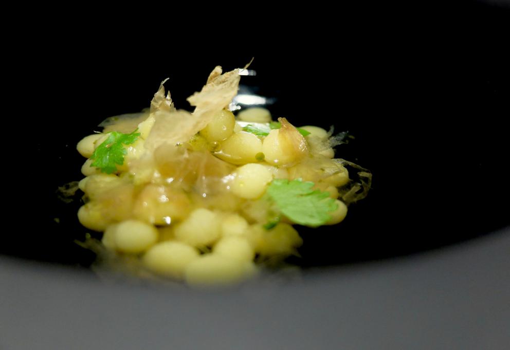 PhotogalleryOur dinner at Stube Gourmet, depicted by Tanio Liotta. We start with Duck breast, pumpkin mostarda, sesame wafer and tarragon 
Savoury cone with veal steak tartare, marjoram and salmon roe
A reconstructed tomato: mousse of tomato, vegetal carbon, mousse of almonds, basil gel
Fake peanut with foie gras, cocoa butter, horn of plenty 
Excellent bread and butter
Giardino di verdure, terra di mandorla, formaggio caprino: marinated, dehydrated, raw or cooked vegetables, with powdered beetroots, almonds and goat cheese
