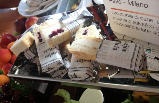 Photogallery






The kids' corner at Hangar Bicocca








Bread brittle with lime and wild cumin with a mousse of 40% milk chocolate and raspberries, a sweet rubitt of Giovanni Giberti of Pavé








Diego, Giovanni and Luca of Pavè








Eugenio Roncoroni, Alice Delcourt, Viviana Varese and Matteo Vigotti. Behind the glass, Sandra Ciciriello








Bread and borage on fresco di latte, smoked ricotta and beurre noisette, the first of the two rubitt by Paolo Casanova of Dopolavoro Bicocca





