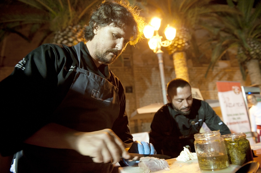 PhotogalleryPaolo Parisi and his slice, Sixties styleRaffaele Vitale&nbsp;of&nbsp;Casa del Nonno 13&nbsp;in Mercato San Severino (Salerno) prepairs his finger foods made with saffron mozzarellaFried moscardini&nbsp;by&nbsp;Francesco Nacci, Botrus&nbsp;restaurant in CeglieBeppe Ciavarelli&nbsp;of&nbsp;La Claque&nbsp;restaurant in MolfettaAntonio Scalera&nbsp;of&nbsp;La Bul&nbsp;in Ceglie and his Apulian gazpachoPanino with capocollo by&nbsp;Antonella Ricci&nbsp;and&nbsp;Vinod Sookar&nbsp;of&nbsp;Al Fornello da Ricci&nbsp;in CeglieAltamura's breadThe&nbsp;sospiri&nbsp;di Bisceglie