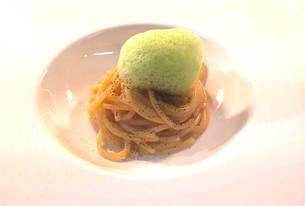 Photogallery






Mario Cornali, Collina, Almenno San Bartolomeo (Bergamo)

Stewed snails from Almenno, fumet of powdered corn from Prato – This dish is the consequence of the meeting with Andrea Togni, a young snail breeder from Almenno. I was inspired by the fact that I had an organic snail farm only two kilometres from home









Antonio Cuomo, Hostaria del Relais San Lorenzo, Bergamo

Dreaming… Cesar salad – We’ve rebuilt a great classic by changing all its textures, with water of Parmigiano, iceberg salad ice cream and confit tomato mousse









Giuliano Pellegrini, Lio Pellegrini, Bergamo

Salad with tripe, tuna, fried polenta, cucumber and white beans from Soragna – Tripe is a dish I wanted to change because I always had a good memory of it. My grandmother Alice made an excellent tripe stew...









Antonio Borruso, Umami, Bormio (Sondrio)

Neve al sole [Snow in the sun] – A dessert uniting saffron, litchi and a white chocolate mousse









Enrico and Roberto Cerea, Da Vittorio, Brusaporto (Bergamo)

Steamed king crab with hazelnut praliné and bottarga – An intriguing and delicious dish, where the white and reddish meat, firm and as sweet as honey, is finely matched by the sapidity of bottarga, much rougher and stronger. All this paired with the fattiness and crispiness of the best hazelnut in the world, the tonda gentile from Cortemilia









Nadia and Giovanni Santini, Dal Pescatore, Canneto sull'Oglio (Mantua)

Mountain potato cream with poached eggs, tuna bottarga, asetra royal caviar and capers – A great dish from Dal Pescatore’s tradition yet conceived and prepared by the new generation in the kitchen, that is to say by Giovanni Santini – photo by Culinaire Saisonnier-Dirk Kerstens









Enrico Bartolini, Devero, Cavenago di Brianza (Monza Brianza)

Risotto Arlecchino – Sauce below, rice on top. A return to the Baroque with a modern interpretation









Daniel Facen, Anteprima, Chiuduno (Bergamo)

Tuna salad with sour egg, purple potatoes and olive oil – It’s like a Salad Niçoise in which the tuna is seared and then cooled in water and ice. The purple potatoes have different textures, in pieces, as a small purée and dehydrated. The tomatoes are confit, the French beans are cooked with ultrasounds, the egg in vinegar and the oil is in a sugar capsule, with anchovies from the Cantabrian Sea









Davide Oldani, D’O, Cornaredo (Milano)

Milanese style apple marrow – Because it represents the tradition of a Milanese “dish” but with the lightness of good modern cooking









Stefano Cerveni, Due Colombe, Corte Franca (Brescia)

Warm spaghetti, scampi, sweet paprika and Calvisius Tradition caviar – Luxury and flavour in a dish full of careful simplicity. The service temperature at 40°C enhances the aromas of and the pleasure to the highest level









Fabio Abbattista, Leone Felice de L'Albereta, Erbusco (Brescia)

Lavarello alla mugnaia, tofeee di cavolfiore e calamondino - This dish is today the most explicit declaration of my cuisine: after 2 years discovering the territory of Franciacorta and thanks to the special relationship developed with <strong>Ferdinando Soardi</strong>, a fisherman in Monte Isola, I chose to give voice to the extraordinary freshwater fish, in this case lavaret









Silvio Salmoiraghi, Acquerello, Fagnano Olona (Varese)

Stewed sturgeon – We love this dish made with sturgeon because it represents the use of freshwater fish in Italy. It’s a version of the sturgeon prepared in Ferrara









Riccardo Camanini, Lido 84, Gardone Riviera (Brescia)

Double buttons with ricotta, anchovies, lemon and turnips – This dish appeared in the menu two weeks ago: it is minimalistic, simple, clean. It offers the classic flavour of ricotta, lemon and anchovies but doesn’t play only with the roundness because it includes the “crispiness” of the turnips. These vegetables, by nature, have irregular fibres; this irregularity can thus be sensed when chewing, and it’s unusual. It’s a double button because it has one slice of turnip below and one on top, and in between there’s the button which is visible – between the translucent slices of turnip – and ready to burst in the mouth









Stefano Baiocco, Villa Feltrinelli, Gargnano (Brescia)

Piglet from Orvieto "alla diavola" – With a cream of wild herbs. The palate is intrigued by the fat and acid notes, the bitter leaves and the spicy touches, the soft and crispy parts...









Fabrizio Ferrari, Al Porticciolo 84, Lecco

Pache Felicetti, grilled scarpette, armoricaine sauce, puntarelle, dried sweet potato and powdered tarragon – Fireworks for the palate lasting all year long!






