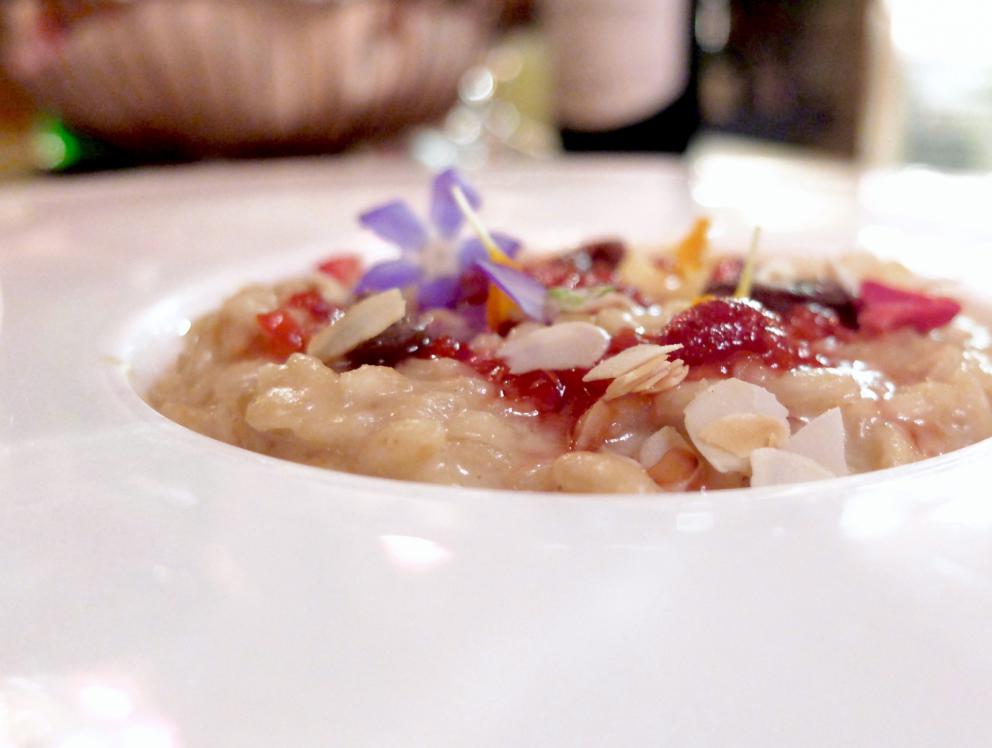 Photogallery






Our dinner at Cum Quibus in San Gimignano, portrayed by Tanio Liotta. We start with Fake green olive, garlic, oil and chilli pepper, olive crumble 









Mezzovo®: egg yolk, soffice di pecorino di Pienza, truffle, a classic by Sparacino. It’s even a trademark...









Pearl of liver with squid ink. Very good and persistent









Pizza liquida: mousse of bread, tomato, anchovies, oregano









Squid, panzanella, Parmigiano, basil, balsamic vinegar. The squid is seared, filled with panzanella, plus tomato jus, drops of balsamic vinegar, a wafer of Parmigiano and both fresh and fried basil









Bufala di capra e tartufo: fake mozzarella made with a mousse of goat cheese









Liver, mackerel, vinsanto, capers, lard









Foie gras Bavarian mousse, gel of miso, liquorice, chilli pepper, shallot, sea weeds. Great balance, a very elegant and aromatic dish









Buttons of lamb sweetbreads, garam masala, sour cream, fennel









Cannelloni with rabbit and puttanesca scauce









Tagliolini, ‘nduja, lime, mussels and horseradish. Pure deliciousness






