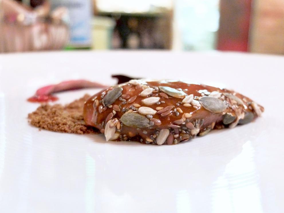 Photogallery






Our dinner at Cum Quibus in San Gimignano, portrayed by Tanio Liotta. We start with Fake green olive, garlic, oil and chilli pepper, olive crumble 









Mezzovo®: egg yolk, soffice di pecorino di Pienza, truffle, a classic by Sparacino. It’s even a trademark...









Pearl of liver with squid ink. Very good and persistent









Pizza liquida: mousse of bread, tomato, anchovies, oregano









Squid, panzanella, Parmigiano, basil, balsamic vinegar. The squid is seared, filled with panzanella, plus tomato jus, drops of balsamic vinegar, a wafer of Parmigiano and both fresh and fried basil









Bufala di capra e tartufo: fake mozzarella made with a mousse of goat cheese









Liver, mackerel, vinsanto, capers, lard









Foie gras Bavarian mousse, gel of miso, liquorice, chilli pepper, shallot, sea weeds. Great balance, a very elegant and aromatic dish









Buttons of lamb sweetbreads, garam masala, sour cream, fennel









Cannelloni with rabbit and puttanesca scauce









Tagliolini, ‘nduja, lime, mussels and horseradish. Pure deliciousness









Risotto, ajoblanco, pepper chutney, anchovy colatura, anchovies from the Sea of Cantabria. Pure deliciousness, part two









Octopus, burrata, umeboshi and sake. They cook the octopus for eight hours in sake, then cream of burrata, umeboshi, plum sauce and fresh plums









Veal tongue, sauce of oyster, fresh shallot. Very good






