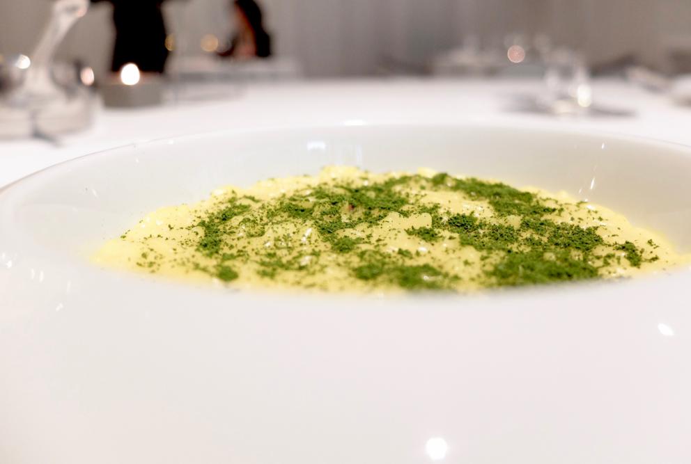 Photogallery






Water, oil, lemon and liquorice: purity. «I use it to clean the palate before the tasting. Water is energy, liquorice is synergic strength, lemon is my emblem, oil [chilled at -40°C] is my homeland»









Italy is also about bread. Taglienti makes it himself, with a 200-year-old mother yeast. On the small plate, at least two delicious types: whole wheat bread, to the right, and schiacciata with herbs and courgette flowers and dehydrated citrus fruits









A dish that, within this new tasting menu, represents something different, that is to say a hint to what the chef has done so far: Bianco e nero di seppia was born in 2009: «The input was a dish of spaghetti with squid ink I had on the beach in Sicily». Under the squid, pressed as if it were pasta, eight types of citrus fruits and panna cotta with sea urchins. Extracts, fonds and jus are increasingly essential in the cuisine of Taglienti. Through them, he channels the essence of flavour: «We always have 12 sauces in the kitchen: fonds of every possible meat, 6 juices from every citrus fruit, plus extracts». The photo shows a previous dinner we had. The author is Tanio Liotta









«I asked myself, why not serve saltimbocca alla romana?». Here it is: raw Piedmontese meat, culatello, butter emulsified with a little flour, thus adding a classic saltimbocca element, then an extract of sage and white wine – the sage is previously micro-fermented close to the stove. «In France cuisine is only about fine dining. In Italy, cuisine comprises everything». Taglienti uses the word vision for this dish









Fat goose liver from Mortara wrapped in steamed cabbage, warm oyster cream and casseoula sauce: the expression of a territory. «This is my idea of casseoula, which we cook in a classic way, and then extract so as to make a sauce». The cabbage recalls caponet or lattuga ripiena alla ligure (served with tocco, a thick meat broth which we’ll mention later too), but has fat liver too. A fantastic dish









Traditional Lasagne Bolognese: (new) avant-garde. A very thin dough, with the ragù simmering for six hours









Frittura di pesce morone al salmoriglio: heritage. «Here’s salmoriglio [not in the photo] an ancient Sicilian and Calabrian seasoning that is more and more forgotten and was one used for chargrilled fish» (olive oil, garlic, oregano, lemon juice, basil, fresh hot green chilli pepper). The batter is made with beer and encloses the fried fish as well as a sauce that is halfway between Provencal anchoiade, with anchovies, and Ligurian tapenade, with olives. Then, also fried in batter, a leaf of basil from the south, «because it’s large, while the basil from Prà in Liguria has small leaves» and then bergamot, Moroccan preserved lemon, olives form Arma di Taggia. Very good









Quintessenza di un tocco genovese: culinary memories. We’ve already mentioned tocco: it’s a sauce based on the very slow cooking of vegetables, tomatoes, mushrooms, bone marrow and then the meat you add so it releases its juices and flavours, and is served separately as a main course. Tocco is a concentrate of aromas that stays in the background. It’s a seasoning, usually, but Taglienti serves it by itself. An elegant blast of flavour









Artichoke cake: evolution. Taglienti adds an idea of tarte tatin to a classic. And a touch of Cynar. A dish halfway between savoury and sweet









Cappuccino of mushrooms with liver pudding: Italian classicism. This sweet is a small masterpiece: liver royale, black cherries, mushroom cappuccino, bay leaves, black pepper and vermouth. Extremely good, complex, and elegant









He also serves the previous dish in a less sweet version, as an entrée. We tasted it during a dinner a few months ago, when we took the following photos, which show the differences with the new road Taglienti has now taken. In this case, Mushrooms and veal liver royale. Tanio Liotta is the author of all the photos









We started with Water, oil, lemon and liquorice, in a slightly different version









Almond and tarragon, lovely









Lightly seared scampi from Liguria, chopped tomatoes in Vierge sauce and Genovese biscuit with basil from Prà









Oyster and hazelnut, a masterpiece









Eel and turnip tops 









Lobster and white snails potage 









Pummarola e mezzanello






