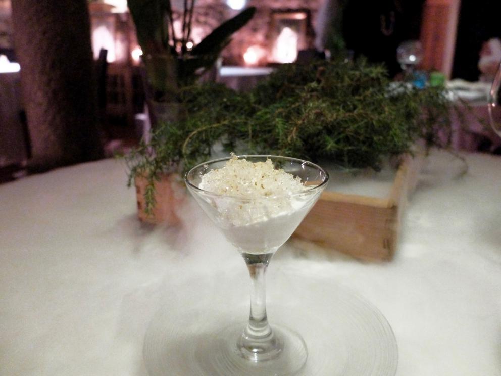 Photogallery






Our dinner at Kavcic, portrayed by Tanio Liotta. The appetizers are dedicated to the "late harvest": Barbera brittle, then Egg, potatoes, white truffle and dried tomato, finally Foie gras on a toast with raspberries, «it is tradition to eat goose on Saint Martin’s in Slovenia»









Anchovies from Istria, oil, lemon, rosemary, squid ink, pecorino, cheese, wheatgrass, glasswort and oil and orange, «our new interpretation of the classic fishermen’s sandwich»









Fake rice: Celeriac, smoked trout, powdered vegetables (parsley, carrots, tomato). A now classic trompe-l'œil, Tokuyoshi or Tassa come to mind









Fake pasta, «summer memory»: Adriatic squid, tomatoes from the Vipava valley, tomato sauce, dried crispy basil, «a play on temperatures and textures»









Oyster for all: oyster macerated in honey, then seasoned with extra virgin olive oil and cooked in its water. The pearl is made of frico









Third trompe-l'œil, fake gnocco, as it’s Octopus cooked in pancetta soup, with sauce of scampi and prawn carapace









Wild goose, purple cabbage in gel, crispy, boiled and as a sauce, and apple









Sausage in red wine, radicchio cooked with mustard, «at the Christmas market in Ljubljana it’s typical to eat sausage with ciccioli and mulled wine»









Bear cheek, jowl bacon, corn, lard and beetroot sprouts. The bear comes from the lake of Bled, its cheek is cooked at 74°C






