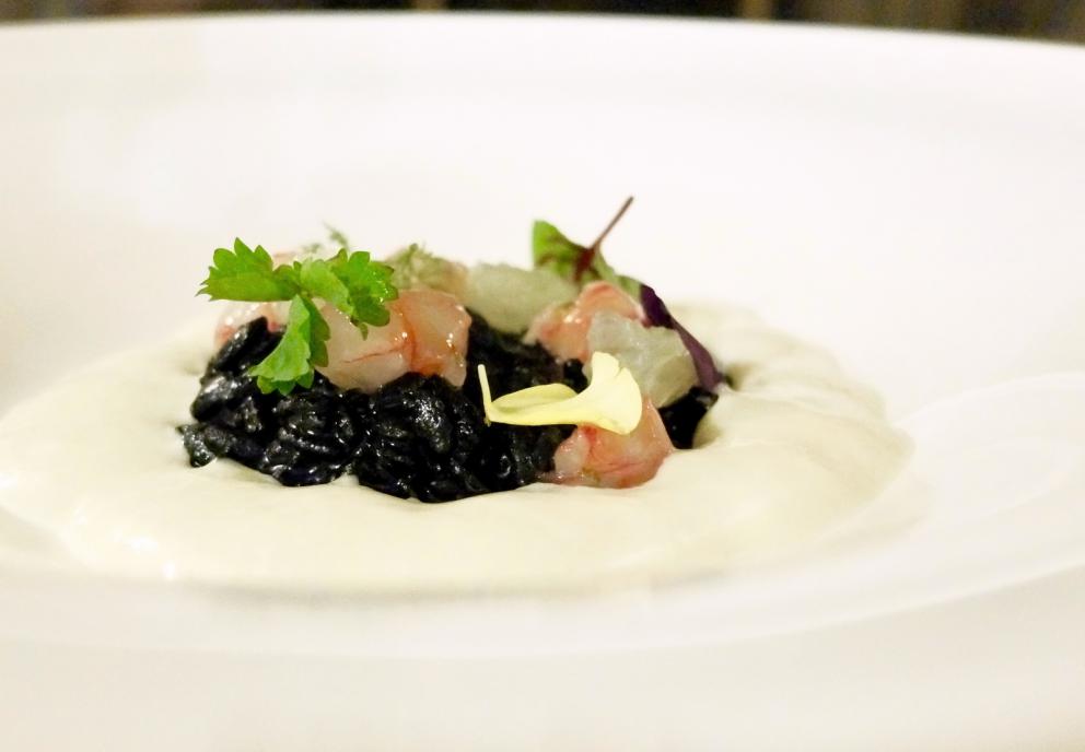 Galleria fotograficaMaurizio D'Andretta nei giardini del castello
Appetizer: Coni ripieni di gelatina di&nbsp;Jam&oacute;n ib&eacute;rico de bellota de Jabugo
Altri stuzzichi: Tartare di scampi e passion fruit, Wafer di parmigiano con baccal&agrave; mantecato, Chips di tapioca e polvere di paprika
Molto buono, anche se un po' scomodo da mangiare, il Calamaro, cime di rapa in doppia consistenza, crema all'aglio
Ricciola, melagrana, mozzarella di bufala e basilico
Anatra, cedro, noci pecan: buoni contrappunti gustativi ma piatto fin troppo minimale, da controllare le temperature
