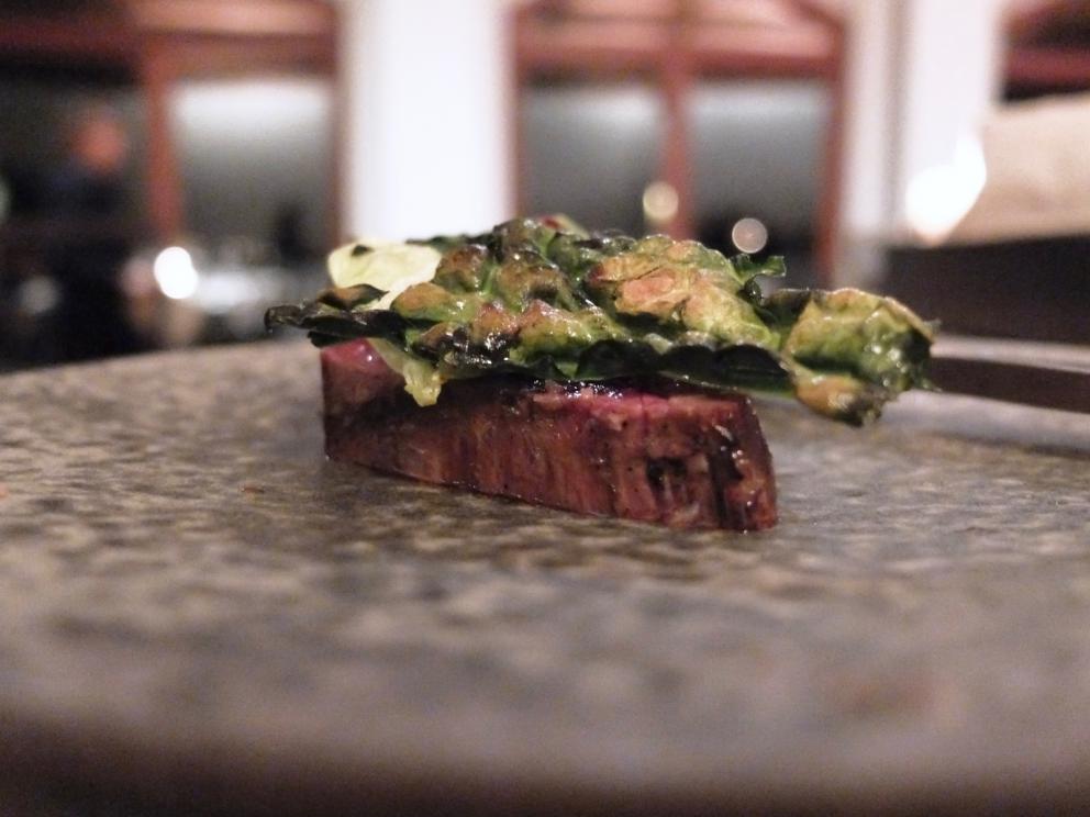 Galleria fotograficaLa nostra cena a I Fontanili negli scatti di Tanio Liotta. Si parte con gli appetizer, qui Cannoncino di polenta con crema di patate e Grana Padano
Crackers di riso, fegatini e mostarda. La panificazione - ottima - &egrave; fatta in casa
Crackers al farro, confettura di pompelmo e alici affumicate
Branzino marinato, uova di salmone, caviale di limone, cipolline in salsa agrodolce
Astice alla brace con carciofo arrosto, zabaione al limone, sfere di mela verde, gin e sedano
Quaglia, mais, pop corn e tamarindo
Faraona in due cotture, sandwich di fegatini e salsa alle pere
Trippa alla brace con verdure al dolceforte e consomm&eacute; di agrumi canditi
