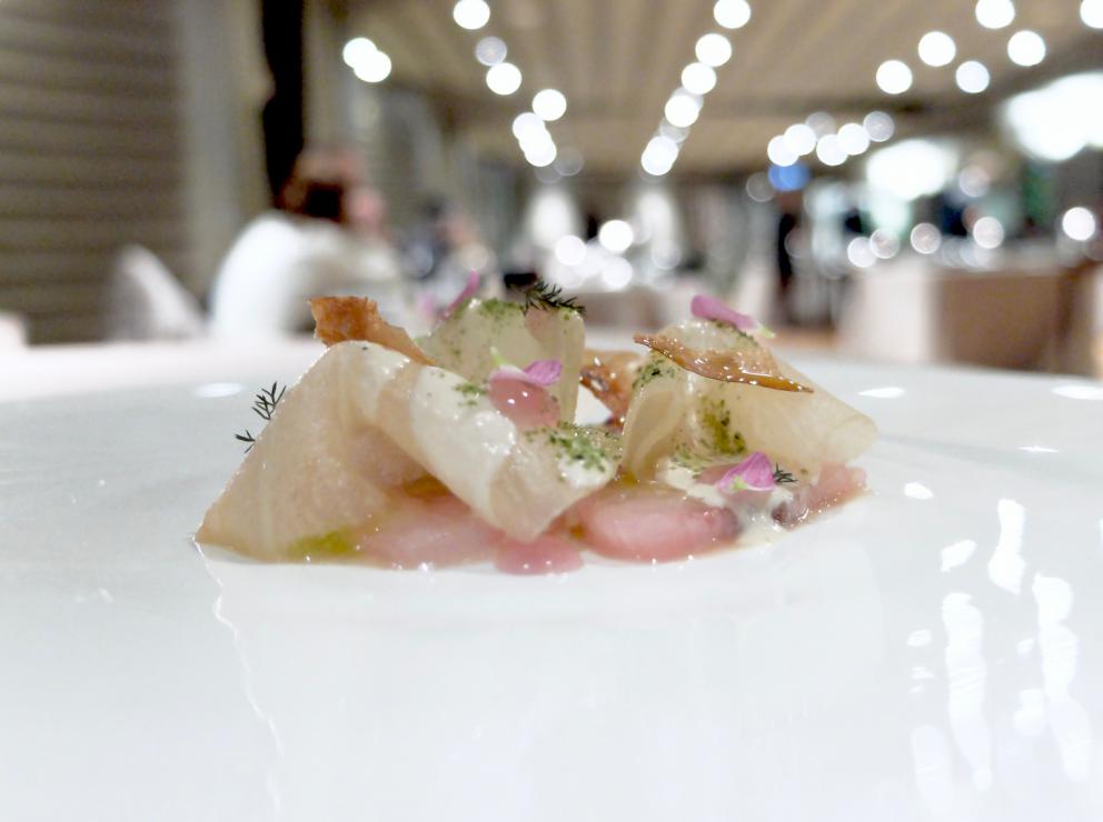 Photogallery






Our journey as portrayed by Tanio Liotta. We start with a long series of entrees, like Sausage from Bra with leeks and cabbage wafer 









Quenelle of scampi, cream of veal brains, catalogna chicory and ginger 









Mousse of parsley and anchovies









Tartufino with hen paté, onions, Porto and powdered mushrooms 









Mozzarellina, tomato and basil









Wafer of Senatore Cappelli wheat, buffalo milk butter and wild fennel









Grissino and salami









Steamed bun, veal tongue and bagnetto rosso









Bread, butter and oil, powdered garlic and Pomodoro









Cauliflower cannolo, mousse of Seirass del Fen, almond and lemon 






