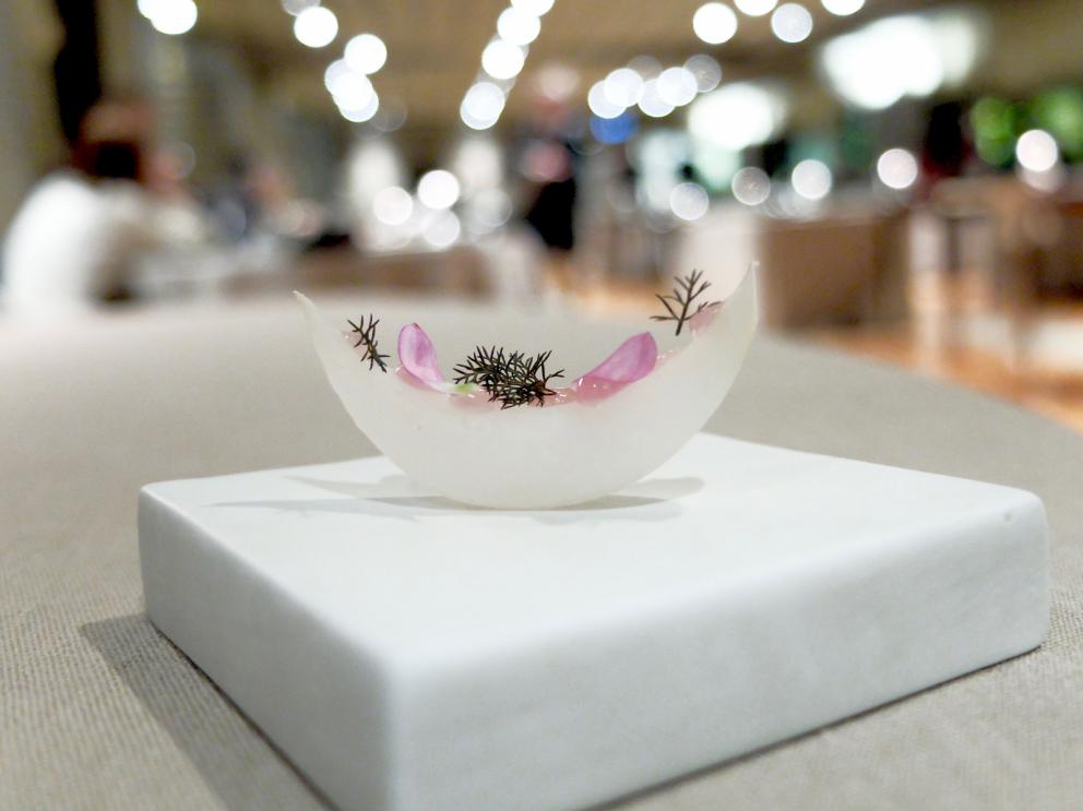 Photogallery






Our journey as portrayed by Tanio Liotta. We start with a long series of entrees, like Sausage from Bra with leeks and cabbage wafer 









Quenelle of scampi, cream of veal brains, catalogna chicory and ginger 









Mousse of parsley and anchovies









Tartufino with hen paté, onions, Porto and powdered mushrooms 









Mozzarellina, tomato and basil









Wafer of Senatore Cappelli wheat, buffalo milk butter and wild fennel









Grissino and salami









Steamed bun, veal tongue and bagnetto rosso









Bread, butter and oil, powdered garlic and Pomodoro









Cauliflower cannolo, mousse of Seirass del Fen, almond and lemon 









Raw amberjack, beetroot in carpione and pepper...






