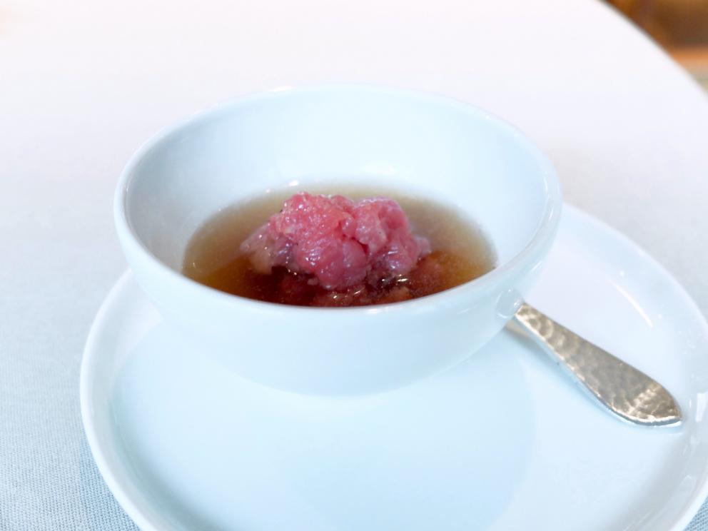 Photogallery






Our journey as portrayed by Tanio Liotta. We start with a long series of entrees, like Sausage from Bra with leeks and cabbage wafer 









Quenelle of scampi, cream of veal brains, catalogna chicory and ginger 









Mousse of parsley and anchovies









Tartufino with hen paté, onions, Porto and powdered mushrooms 









Mozzarellina, tomato and basil









Wafer of Senatore Cappelli wheat, buffalo milk butter and wild fennel









Grissino and salami









Steamed bun, veal tongue and bagnetto rosso









Bread, butter and oil, powdered garlic and Pomodoro









Cauliflower cannolo, mousse of Seirass del Fen, almond and lemon 









Raw amberjack, beetroot in carpione and pepper...









...followed by beetroot "nature"









Toasted bread, butter, Jerusalem artichoke, preserved garlic and white truffle from Alba









Raw meat, turnip tops, sea urchins and Murazzano






