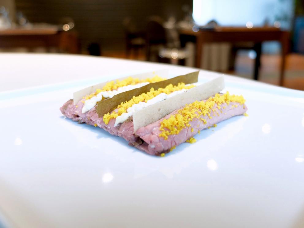 Photogallery






Our journey as portrayed by Tanio Liotta. We start with a long series of entrees, like Sausage from Bra with leeks and cabbage wafer 









Quenelle of scampi, cream of veal brains, catalogna chicory and ginger 









Mousse of parsley and anchovies









Tartufino with hen paté, onions, Porto and powdered mushrooms 









Mozzarellina, tomato and basil









Wafer of Senatore Cappelli wheat, buffalo milk butter and wild fennel









Grissino and salami









Steamed bun, veal tongue and bagnetto rosso









Bread, butter and oil, powdered garlic and Pomodoro









Cauliflower cannolo, mousse of Seirass del Fen, almond and lemon 









Raw amberjack, beetroot in carpione and pepper...









...followed by beetroot "nature"









Toasted bread, butter, Jerusalem artichoke, preserved garlic and white truffle from Alba









Raw meat, turnip tops, sea urchins and Murazzano









Raw meat, broth with white truffle from Alba









Chiocciole di Cherasco, savoy cabbage, lard and “preserved” garlic









Fried Jerusalem artichoke and white truffle from Alba









Egg alla Rossini and white truffle from Alba. The egg is cooked at low temperature. Plus there-s the foie gras mousse, Madeira, pan brioche and balsamic vinegar 






