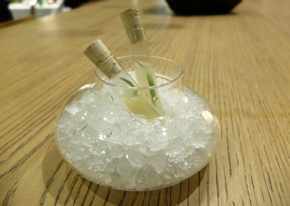 PhotogalleryThe tasting at Tokuyoshi&rsquo;s begins with Lacrime di verdura, mottainai broth, which is the Japanese to say &ldquo;what a waste&rdquo;, more or less. It&rsquo;s made with vegetable scraps, infused for 48 hours. It&rsquo;s delicious. The first tasting &ndash; the photos are by Tanio Liotta&nbsp;&ndash; is the sweet and savoury Crostatina di melanzane alla parmigiana
Pianta & radici, scampi in tempura with vegetal carbon
Sicilian cannoli filled with creamed salted cod 
Pizza Anna, a light version of pizza capricciosa, to share: the base is made with puffed rice, then tomato sauce, wafers of Parmigiano, cooked ham, mortadella, capers, anchovies and fried artichokes. Paired with a broth of capers
Tanti cilindri: scallops, roots, Breton sea urchins, plankton, black cabbage, carrot, cherries, peach, radish, nasturtium, fermented carrot juice... A fantastic, very elegant dish
Da leccarsi le dita: delicious eel rolled in panko, Japanese Amakusa salt (very mineral), pepper. You dip it in furikake sauce, made with fish and capon stock, with pepper from Makuaw, Taiwan, very citrusy
