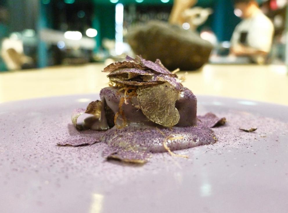 PhotogalleryThe tasting at Tokuyoshi&rsquo;s begins with Lacrime di verdura, mottainai broth, which is the Japanese to say &ldquo;what a waste&rdquo;, more or less. It&rsquo;s made with vegetable scraps, infused for 48 hours. It&rsquo;s delicious. The first tasting &ndash; the photos are by Tanio Liotta&nbsp;&ndash; is the sweet and savoury Crostatina di melanzane alla parmigiana
Pianta & radici, scampi in tempura with vegetal carbon
Sicilian cannoli filled with creamed salted cod 
Pizza Anna, a light version of pizza capricciosa, to share: the base is made with puffed rice, then tomato sauce, wafers of Parmigiano, cooked ham, mortadella, capers, anchovies and fried artichokes. Paired with a broth of capers
Tanti cilindri: scallops, roots, Breton sea urchins, plankton, black cabbage, carrot, cherries, peach, radish, nasturtium, fermented carrot juice... A fantastic, very elegant dish
Da leccarsi le dita: delicious eel rolled in panko, Japanese Amakusa salt (very mineral), pepper. You dip it in furikake sauce, made with fish and capon stock, with pepper from Makuaw, Taiwan, very citrusy
Ginger beer and lemon grass to cleanse the palate
Tagliatelle, lardo di wagyu di Kyoto, foglia di pomodoro: homemade tagliatelle made with lard from Japanese beef prepared by Tokuyoshi&nbsp;according to Italian tradition and matured 2 months, then bergamot and Parmigiano. Paired with Via Emilia broth, with capon, crust of Parmigiano, prosciutto and mortadella
Lingua &&nbsp;coda: veal tongue and monkfish, seasoned sauces made with their respective jus, the latter adding some tomato water, plus turnip tops and broth of capers
