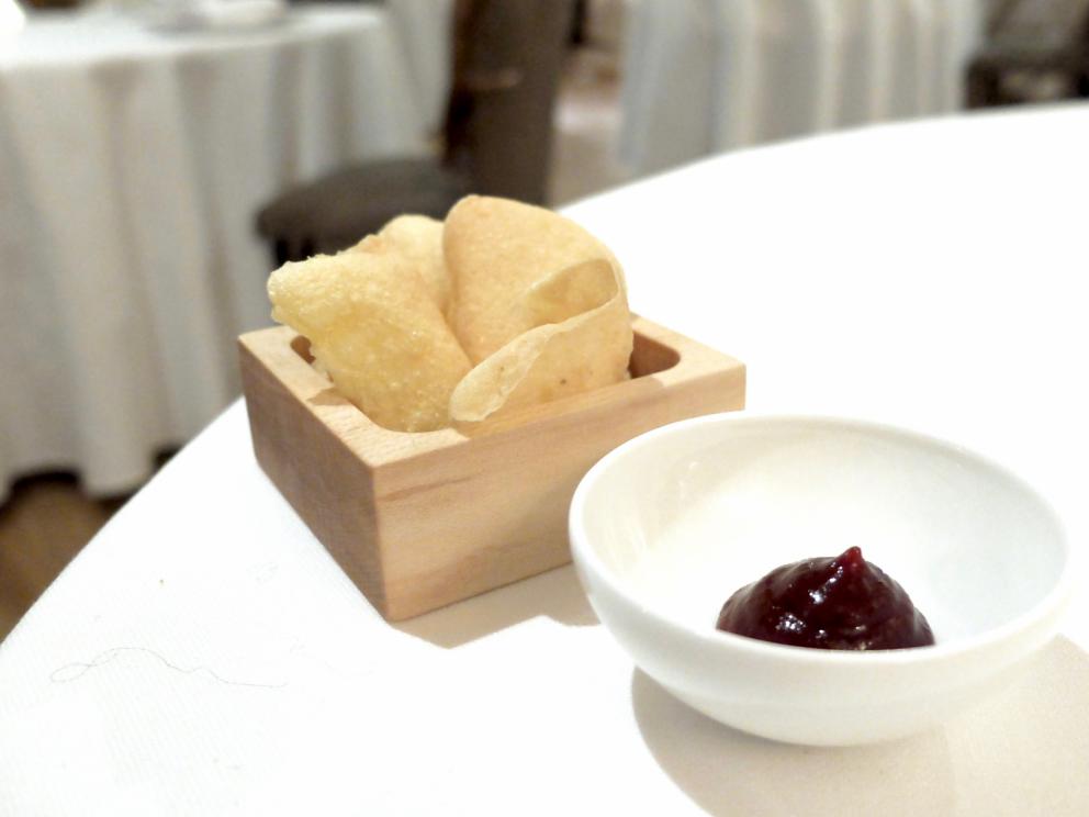 PhotogalleryOur dinner at Paolo Griffa&rsquo;s, in the photos by Tanio Liotta. We start with a long selection of appetisers. In this case, Trout marinated in beetroot juice 
Savoury churros with squid ink
Fried bread and smoked eel 
Cone of goat cheese and olives 
Moscow Mule in a sphere of white chocolate 
Jerusalem artichoke wafers with hazelnut oil, lovely
Spheres of fontina
The delicious homemade bread, with mother yeast, whole-wheat flour and seeds
Shabu shabu with ox leg from Carr&ugrave;, broth with Sansho pepper, rolled tongue in salm&igrave; with bagnetto verde, focaccia with olives.&nbsp;A great dish. Its elements also appear in the three following photos
Cromesquis with fontina and clementine mostarda, potato spiral, katsuobushi and scallop mayonnaise, nest of potatoes with quail egg and truffle. Here&rsquo;s the nest. The rest in the following two photos
Mashed potato with chives, Calvisius Da Vinci caviar, tzatziki sauce and takoyaki.&nbsp;Very, very good
Capunet with cabbage leaves, purple cabbage coleslaw with mustard and braised oxtail, nachos with polenta flour and BBQ sauce
