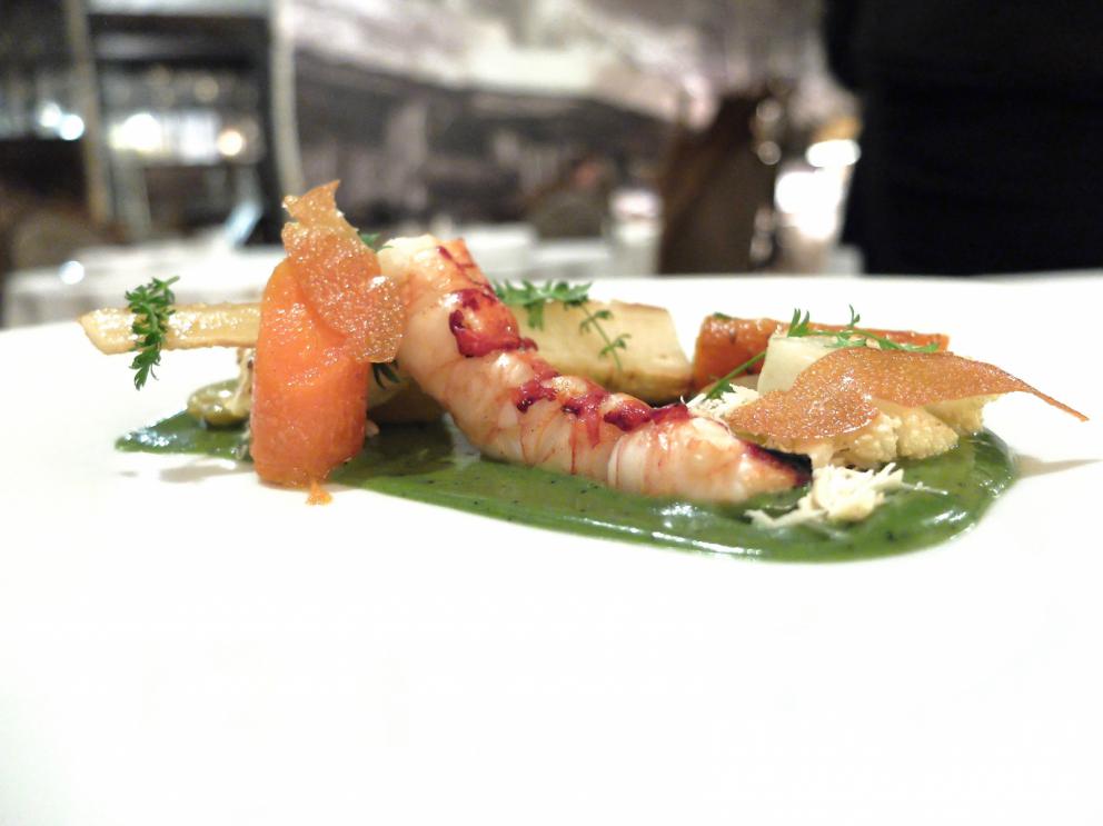 PhotogalleryOur dinner at Paolo Griffa&rsquo;s, in the photos by Tanio Liotta. We start with a long selection of appetisers. In this case, Trout marinated in beetroot juice 
Savoury churros with squid ink
Fried bread and smoked eel 
Cone of goat cheese and olives 
Moscow Mule in a sphere of white chocolate 
Jerusalem artichoke wafers with hazelnut oil, lovely
Spheres of fontina
The delicious homemade bread, with mother yeast, whole-wheat flour and seeds
Shabu shabu with ox leg from Carr&ugrave;, broth with Sansho pepper, rolled tongue in salm&igrave; with bagnetto verde, focaccia with olives.&nbsp;A great dish. Its elements also appear in the three following photos
Cromesquis with fontina and clementine mostarda, potato spiral, katsuobushi and scallop mayonnaise, nest of potatoes with quail egg and truffle. Here&rsquo;s the nest. The rest in the following two photos
Mashed potato with chives, Calvisius Da Vinci caviar, tzatziki sauce and takoyaki.&nbsp;Very, very good
Capunet with cabbage leaves, purple cabbage coleslaw with mustard and braised oxtail, nachos with polenta flour and BBQ sauce
Preparing the broth for the...
...Tortellini in a broth of capon, royal with morels. The broth is perfect. And so are the tortellini
