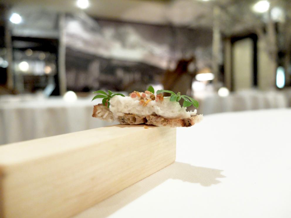 PhotogalleryOur dinner at Paolo Griffa&rsquo;s, in the photos by Tanio Liotta. We start with a long selection of appetisers. In this case, Trout marinated in beetroot juice 
Savoury churros with squid ink
Fried bread and smoked eel 
Cone of goat cheese and olives 
Moscow Mule in a sphere of white chocolate 
Jerusalem artichoke wafers with hazelnut oil, lovely
Spheres of fontina
The delicious homemade bread, with mother yeast, whole-wheat flour and seeds
Shabu shabu with ox leg from Carr&ugrave;, broth with Sansho pepper, rolled tongue in salm&igrave; with bagnetto verde, focaccia with olives.&nbsp;A great dish. Its elements also appear in the three following photos
Cromesquis with fontina and clementine mostarda, potato spiral, katsuobushi and scallop mayonnaise, nest of potatoes with quail egg and truffle. Here&rsquo;s the nest. The rest in the following two photos
Mashed potato with chives, Calvisius Da Vinci caviar, tzatziki sauce and takoyaki.&nbsp;Very, very good
Capunet with cabbage leaves, purple cabbage coleslaw with mustard and braised oxtail, nachos with polenta flour and BBQ sauce
Preparing the broth for the...
...Tortellini in a broth of capon, royal with morels. The broth is perfect. And so are the tortellini
Lobster tail cooked on the bbq, green curry sauce, roasted cauliflower, carrots and cumin, cashew nuts and sultanas in grappa
Venison fillet seared and glazed with pine resin, powdered pine, scorzonera truffle with coffee sauce, miso, hazelnuts, chestnuts cooked in venison jus and rosemary. Another great dish
