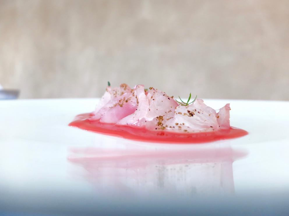 Photogallery






Our dinner, in Tanio Liotta's photos. First appetizers: Fried chicken skin with tomato mayonnaise and a new take on the "alla bella Rosina" egg - in this case the egg is a quail egg with passion fruit









Fried nettles with Maldon salt​









Cruschi peppers with fresh ricotta, Marinated mackerel with chia chips









Sausage from Bra in Roman cabbage, Lardo, cucumber and sesame seeds, Corn chips, tomato sauce and avocado






