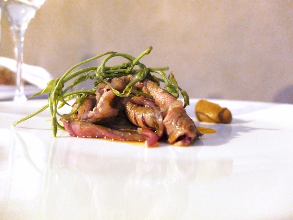 Photogallery






Our dinner, in Tanio Liotta's photos. First appetizers: Fried chicken skin with tomato mayonnaise and a new take on the "alla bella Rosina" egg - in this case the egg is a quail egg with passion fruit









Fried nettles with Maldon salt​









Cruschi peppers with fresh ricotta, Marinated mackerel with chia chips









Sausage from Bra in Roman cabbage, Lardo, cucumber and sesame seeds, Corn chips, tomato sauce and avocado









Italian style cheviche: raw ombrina, coriander oil, juniper, sauce of cherry tomatoes, of chilli pepper, of orange, of beetroot. Very good









Courgette, saras del fen, tomato, egg yolk with saffron: fresh, delicate, convincing









Cod, porcini, bagnèt verd









Seared calamari, ovuli reali, cellina olive and mustardela, adding that extra touch






