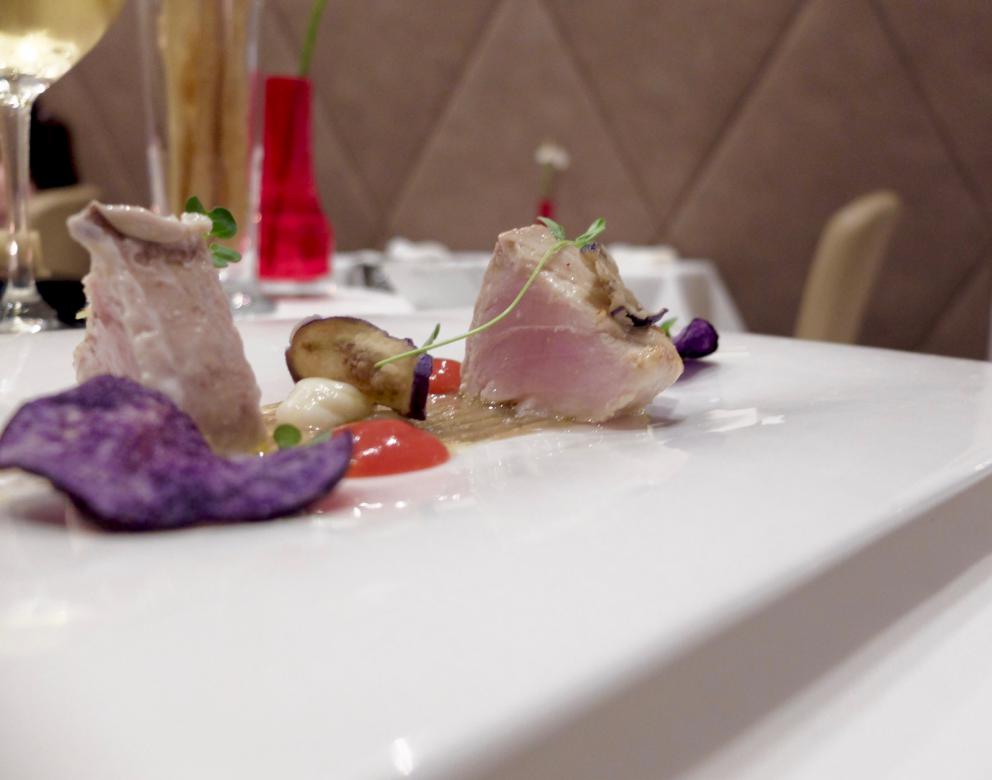 Photogallery






Our dinner at Gambero Rosso in the photos by Tanio Liotta. We start with the appetizers: Focaccina with lampuga, capers and yellow date tomatoes









Pinsetta with alalunga tuna and red date tomatoes









Prawn and lard sandwich









Corallino tomato filled with burrata and scales of tuna bottarga









Raw scampi, cucumber granita and Siberian caviar









Tris of tartare: this one is with tuna, red onions and cherry tomatoes…









Second tartare: amberjack, black olives, pesto of capers, oil aromatised with vanilla and tomato confit









Third: grouper and mango









Wild octopus from the Ionian Sea cooked at low temperature, smoked potatoes, yellow and red date tomatoes






