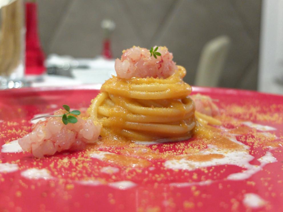 Photogallery






Our dinner at Gambero Rosso in the photos by Tanio Liotta. We start with the appetizers: Focaccina with lampuga, capers and yellow date tomatoes









Pinsetta with alalunga tuna and red date tomatoes









Prawn and lard sandwich









Corallino tomato filled with burrata and scales of tuna bottarga









Raw scampi, cucumber granita and Siberian caviar









Tris of tartare: this one is with tuna, red onions and cherry tomatoes…









Second tartare: amberjack, black olives, pesto of capers, oil aromatised with vanilla and tomato confit









Third: grouper and mango









Wild octopus from the Ionian Sea cooked at low temperature, smoked potatoes, yellow and red date tomatoes









Amberjack tataki, aubergine, fondue of caciocavallo di Ciminà, sauce of date tomatoes






