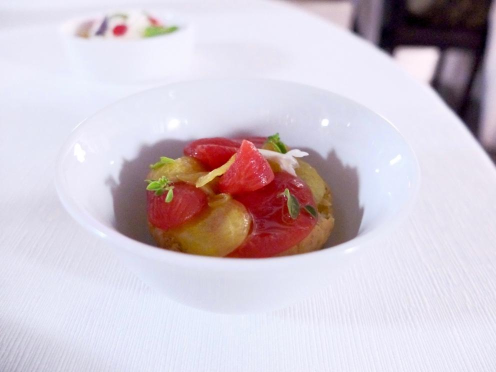 Photogallery






Mammoliti with patron Ventura and the staff: 12 people. Portuguese Pedro Demetrio is the sommelier. Photos by Tanio Liotta









We start with the appetizers: Tuile with squid ink and tuna mousse  









Beef steak flower (Heliconia mariae) and sweet peach 









Tube of bechamelle and jowl bacon 









Goat cheese éclair 









Radish with sesame brittle and cream of anchovies 









Potato scamorza with carbonara cream 









Fermented celeriac pastry with Timut pepper 









Non ci sento bene: roasted abalone with yakitori and tonkatsu sauce, a seasoning of chilli pepper, red shiso and plums









Agastache ravioli, scampi tartare, green shiso granita









Steamed bun with brown crab









Emmental al mare: calamari, brown crab and panzanella extract









Pomod’oro, a homage to artist Arnaldo Pomodoro: tomato in its essence, burrata mousse, water aromatised with rhum agricole. A little too sapid









The other side of the  Pomod'oro: burrata mousse with tomato water foam and four types of basil: lemon, purple, sanremo and licorice






