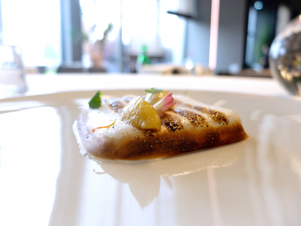 Photogallery






Croquette of mortadella, pea sprout salad, leaf of sanguinella, pea cream: an immediately striking appetizer. Photo gallery by Tanio Liotta









Spiral of egg cooked at low temperature, whisked egg white, acid and spicy contrasts 









Lukewarm smoked oysters, pistachio from Bronte, juniper oil 









Lukewarm egg white tagliolini, cream of Parmigiano, truffle caviar 









Mezze maniche with prosciutto stock, fried cake and reduced balsamic vinegar 









Ray wings, prickly pear, toasted black sesame oil, fermented plums, millet from Senegal, fried lotus flowers and tubers









Quail, Cadoret oysters, wheat extract and Roquefort









Pre-dessert: Home made "Nutella", bread and hazelnuts









Acacia honey parfait, bergamot, mango and macadamia nuts






