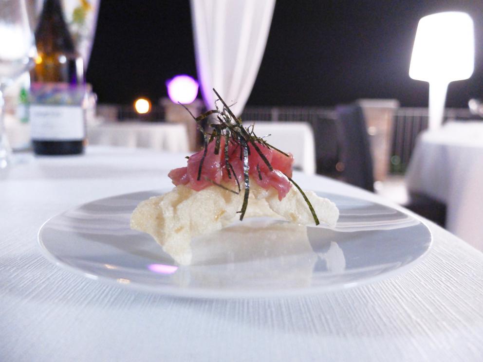 Photogallery






Mammoliti with patron Ventura and the staff: 12 people. Portuguese Pedro Demetrio is the sommelier. Photos by Tanio Liotta









We start with the appetizers: Tuile with squid ink and tuna mousse  









Beef steak flower (Heliconia mariae) and sweet peach 









Tube of bechamelle and jowl bacon 









Goat cheese éclair 









Radish with sesame brittle and cream of anchovies 









Potato scamorza with carbonara cream 









Fermented celeriac pastry with Timut pepper 









Non ci sento bene: roasted abalone with yakitori and tonkatsu sauce, a seasoning of chilli pepper, red shiso and plums









Agastache ravioli, scampi tartare, green shiso granita









Steamed bun with brown crab









Emmental al mare: calamari, brown crab and panzanella extract









Pomod’oro, a homage to artist Arnaldo Pomodoro: tomato in its essence, burrata mousse, water aromatised with rhum agricole. A little too sapid









The other side of the  Pomod'oro: burrata mousse with tomato water foam and four types of basil: lemon, purple, sanremo and licorice









Pomod'oro, again: yellow and red date tomatoes, whole wheat frisella with tomato confit and water from six types of tomato









Foie gras, gado gado. Gado gado is a typical Indonesian side dish made with vegetables and peanut sauce









Cromesqui di foie gras, a sort of croquette









Spaghetti BBQ









Un giorno di ordinaria follia: beetroot cooked in a crust of salt, peaches, Ethiopian coffee. Delicious









Re dei fiumi: arctic char, anchovies, crayfish, vermouth, lovage infusion and celery. A great dish









Sweetbreads in elderberry civet, ovoli and gallinacci salad, blackberries









Tokyo-Guarene: beef marinated in barley miso, jus of kombu seaweed






