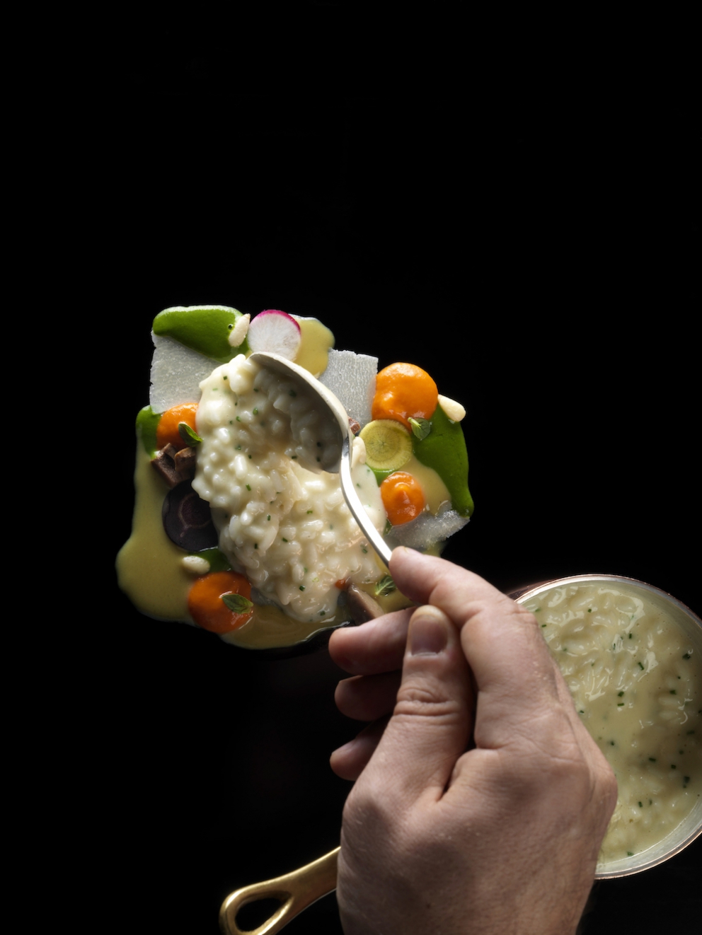 Photogallery






Mario Cornali, Collina, Almenno San Bartolomeo (Bergamo)

Stewed snails from Almenno, fumet of powdered corn from Prato – This dish is the consequence of the meeting with Andrea Togni, a young snail breeder from Almenno. I was inspired by the fact that I had an organic snail farm only two kilometres from home









Antonio Cuomo, Hostaria del Relais San Lorenzo, Bergamo

Dreaming… Cesar salad – We’ve rebuilt a great classic by changing all its textures, with water of Parmigiano, iceberg salad ice cream and confit tomato mousse









Giuliano Pellegrini, Lio Pellegrini, Bergamo

Salad with tripe, tuna, fried polenta, cucumber and white beans from Soragna – Tripe is a dish I wanted to change because I always had a good memory of it. My grandmother Alice made an excellent tripe stew...









Antonio Borruso, Umami, Bormio (Sondrio)

Neve al sole [Snow in the sun] – A dessert uniting saffron, litchi and a white chocolate mousse









Enrico and Roberto Cerea, Da Vittorio, Brusaporto (Bergamo)

Steamed king crab with hazelnut praliné and bottarga – An intriguing and delicious dish, where the white and reddish meat, firm and as sweet as honey, is finely matched by the sapidity of bottarga, much rougher and stronger. All this paired with the fattiness and crispiness of the best hazelnut in the world, the tonda gentile from Cortemilia









Nadia and Giovanni Santini, Dal Pescatore, Canneto sull'Oglio (Mantua)

Mountain potato cream with poached eggs, tuna bottarga, asetra royal caviar and capers – A great dish from Dal Pescatore’s tradition yet conceived and prepared by the new generation in the kitchen, that is to say by Giovanni Santini – photo by Culinaire Saisonnier-Dirk Kerstens






