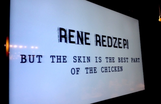 Photogallery






With 250thousand inhabitants, Gent (or Gand) is the third largest city in Belgium. With its canals and its laid back life, it competes with Bruges for the title most beautiful city in the Flanders 








The Sunday began at the Flemish Food Fest, a festival in which everyone was grilling all sorts of food. In the photo, the chef table with many of the chefs that were to be the protagonists of the Gelinaz! dinner








Colagreco, Redzepi and the kitchen-van. The location was kept secret until the beginning of the show, at around 7 pm








The two long tables set at the Icc in Gent. Three shifts: 1-8, 9-16, 17-24. We were so lucky we enjoyed them all








In the kitchen, works to dismember the chickens from Gent begin








"Even I don’t know what will happen tonight. And please remember: this is a performance, not a dinner", says Andrea Petrini, founder and curator of the event named after chef Fulvio Pieran-gelinaz and by Gorillaz, the temporary band that Blur’s Damon Albarn creates whenever he feels like it. The black sculpture underneath the Madonna is that of    Philippe Édouard Cauderlier (Antwerp, 1812-1887)








It all starts by quoting Kubrick and Eyes Wide Shot... Each dish is a song. And each of the three acts is separated by various artistic performances. In the dining room, men act as nothing is going on in front of their partners








First dish of the Gelinaz evening, Philippe Edouard Cauderlier’s Cold-hot chicken timbale, the original recipe from     1861. Roger Souvereyns of Scholteshof in Stevoort had the honour of performing it at the Icc in Gent








Inaki Aizpitarte     ’s Royal chicken kir, using all the ingredients in the original recipe. The wine is diluted in the chicken stock. The dish arrives together with     Wu Tang Clan’s rap








Anataoly Komm of Varvary in Moscow, lets us taste his Maki Roll behind the scenes








Komm’s Maki roll: chicken and vegetables wrapped in a turnip leaf. The sauce is made with walnuts, a Caucasian tradition








Agata Felluga ’s Lotus timbale. She’s the Italian sous chef at Chateaubriand in Paris, with a previous experience at Pascal Barbot’sAstrance. The dish is inspired by a Japanese sticky rice recipe, where the rice is cooked in a lotus leaf. Here, instead, there’s    Cauderlier’s chicken, together with miso, tamarind syrup, pork fat, soy sauce. A very complex dish.








Left, 32 year old Agata Felluga, born in Rome and adopted by the Ville Lumiére








Petter Nilsson’s Bread chicken, from the Gazzetta in Paris. It is made with all the cereals hens eat during their life: corn, hulled wheat, barley, rye and wheat. The photo of the bag is a portrait of the Danish chef’s creation








Massimo Bottura     is not in Gent, however, in a coup de theatre, his brother Paolo takes his place, here on the left with Alberto Buratti,     pastry-chef at Osteria Francescana. The chef from Modena explains in a video the reason behind his absence: "In Modena, his team is so finely     tuned that even my car-salesman brother can take my place", he jokes








Even in Bottura’s dish there’s no traditional chicken: it’s called Chicken, chicken, where are you? It is the re-interpretation     of the classic chicken salad, with a stock made with roasted chicken below, and a cotechino (cooked pork sausage) and agar-agar gelatine with very small dices of peas, carrots, potatoes, red and yellow peppers, onions, tomatoes... in the background, "What about the noise?" by    John Cage strikes us








Pea tendrils with chicken and mint aspic     by Blaine Wetzel, once a pupil of Redzepi, today back home in Lummi Island, a paradise in the middle of nowhere, in     Washington state. The tendrils are grilled. A great dish, with a super balance between smoke, balsamic and acid notes








Chia and chicken with tiger milk, turnips and coca leaves , that is to say "The chicken of Gent meets South America", a journey of the mind, from the Pacific ocean to the Andes to the Amazon forest led by Peruvian    Virgilio Martinez








Virgilio Martinez     at work with Alberto Buratti








Chicken liver, scallion with tarragon, turnip and toasted cauliflower stock by Basque Josean Alija








French-Spanish journalist Maria Canabal and Josean Martinez Alija








Poulet-mayo by Bertrand Grébaut of   Septime in Paris, a cold entrée with all the ingredients of the original recipe. In the background, Rufus Thomas ’s r 'n' b with "Do the funky chicken"





